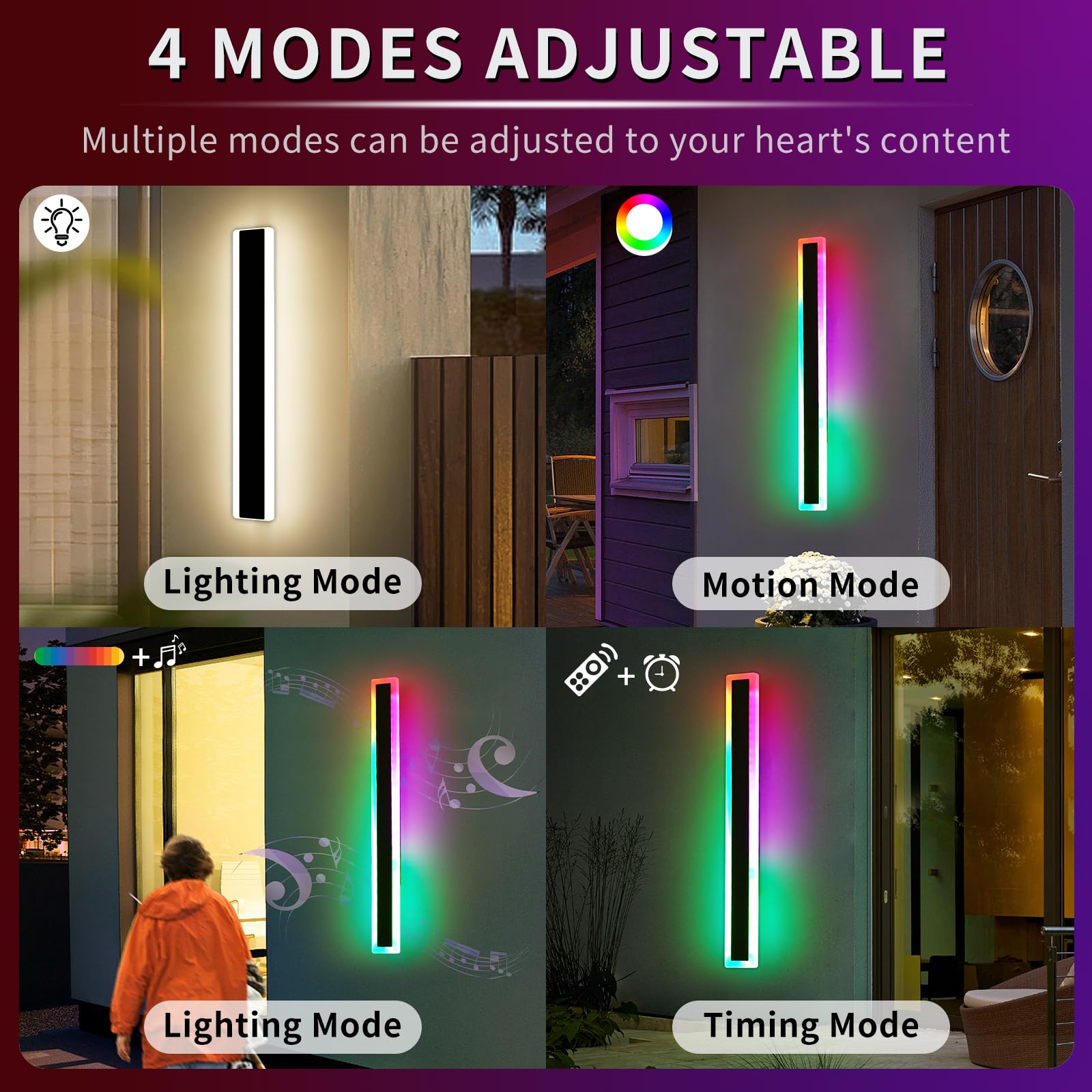Mikeru Modern Outdoor Wall Light Fixture, 39inch, RGB Color, Dimmable with Memory Function, Model FTBD