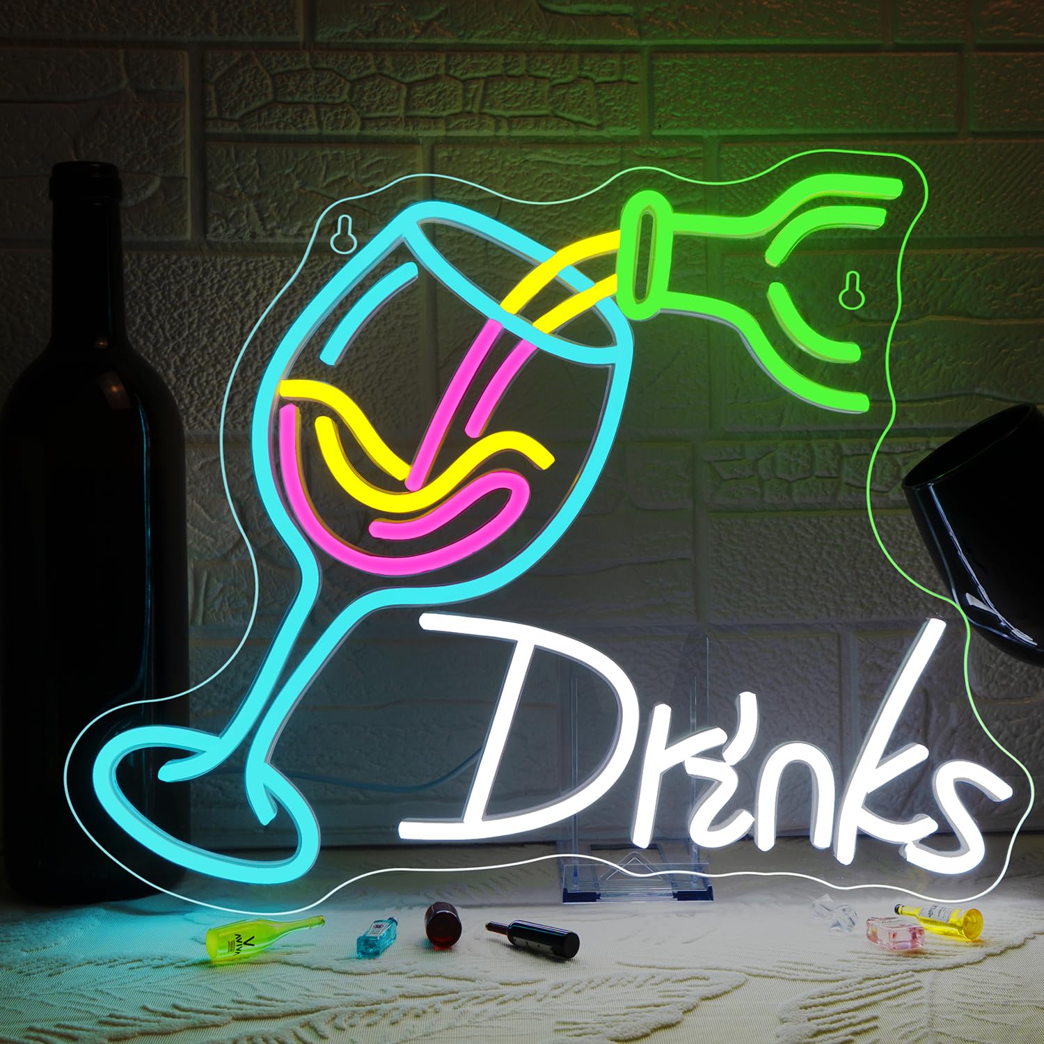 Nosun Drink Neon Sign Neon Pouring Wine Drinking   Led Lights For Wall Decor Usb Light Up Signs Home malt-inspired Bar Bedroom Restaurant Man Cave Cafe Bistro Club Party Decorations Gift