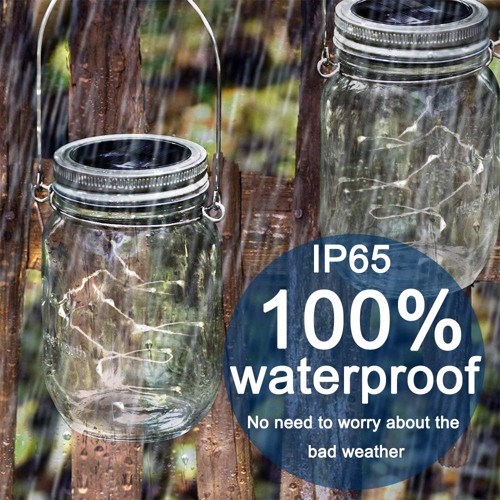 SunKite Solar Mason Jar Lights, 8 Pack 15 LED Waterproof Fairy Lights, Cool White for Patio, Yard, Garden, Wedding Decoration
