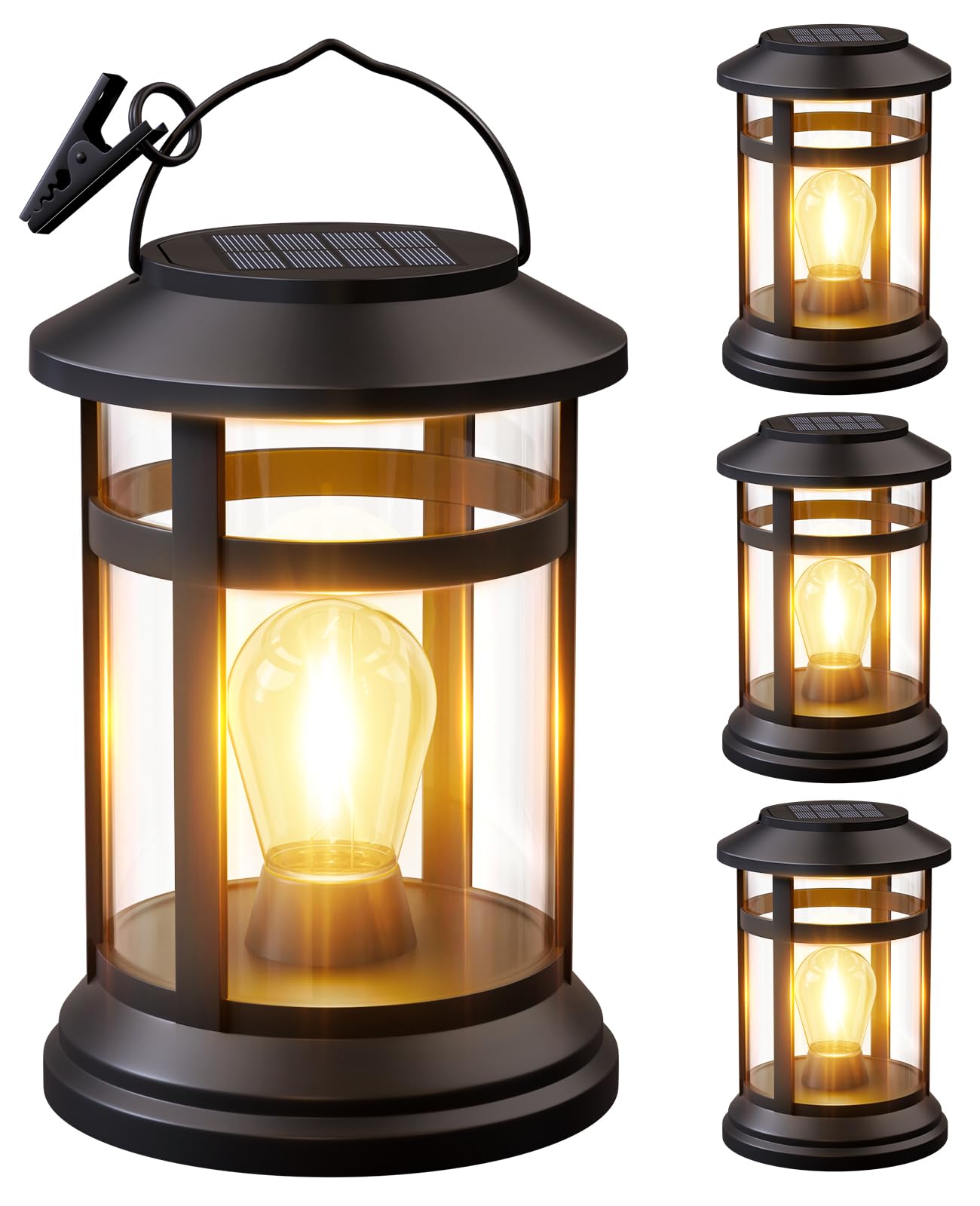 Nfever Solar Lanterns Outdoor Waterproof: 4 Pack Hanging Solar Lights For Outside Patio Porch Garden Tabletop Decor - Bright Led Warm White Solar Powered Lighting - 2025 Gardening Lovers Mom Gifts