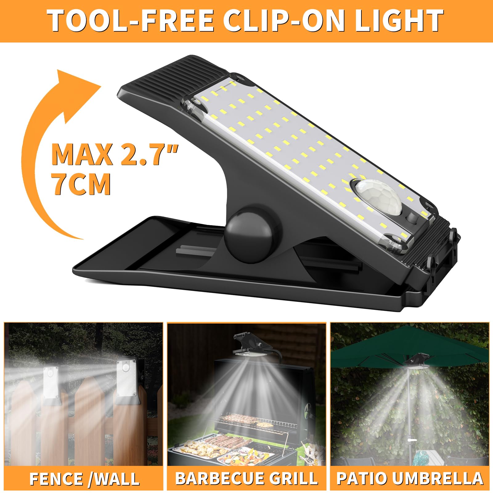 XYRIS Clip On Solar Light Outdoor 60 LED - Chain Link Fence Lights, Solar Chicken Coop Light, Solar Shed Light for Garden, Campi