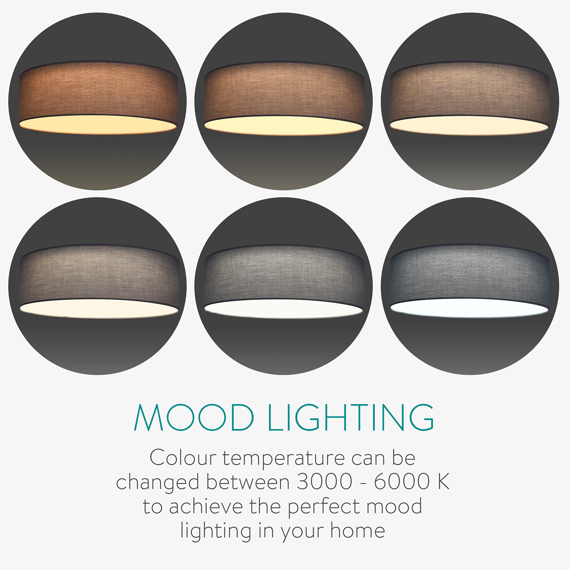 Navaris Flush Mount Ceiling Light - 15.75 Diameter Drum Lamp Shade LED Fixture with Remote Control for Bedroom, Living Room, Kit