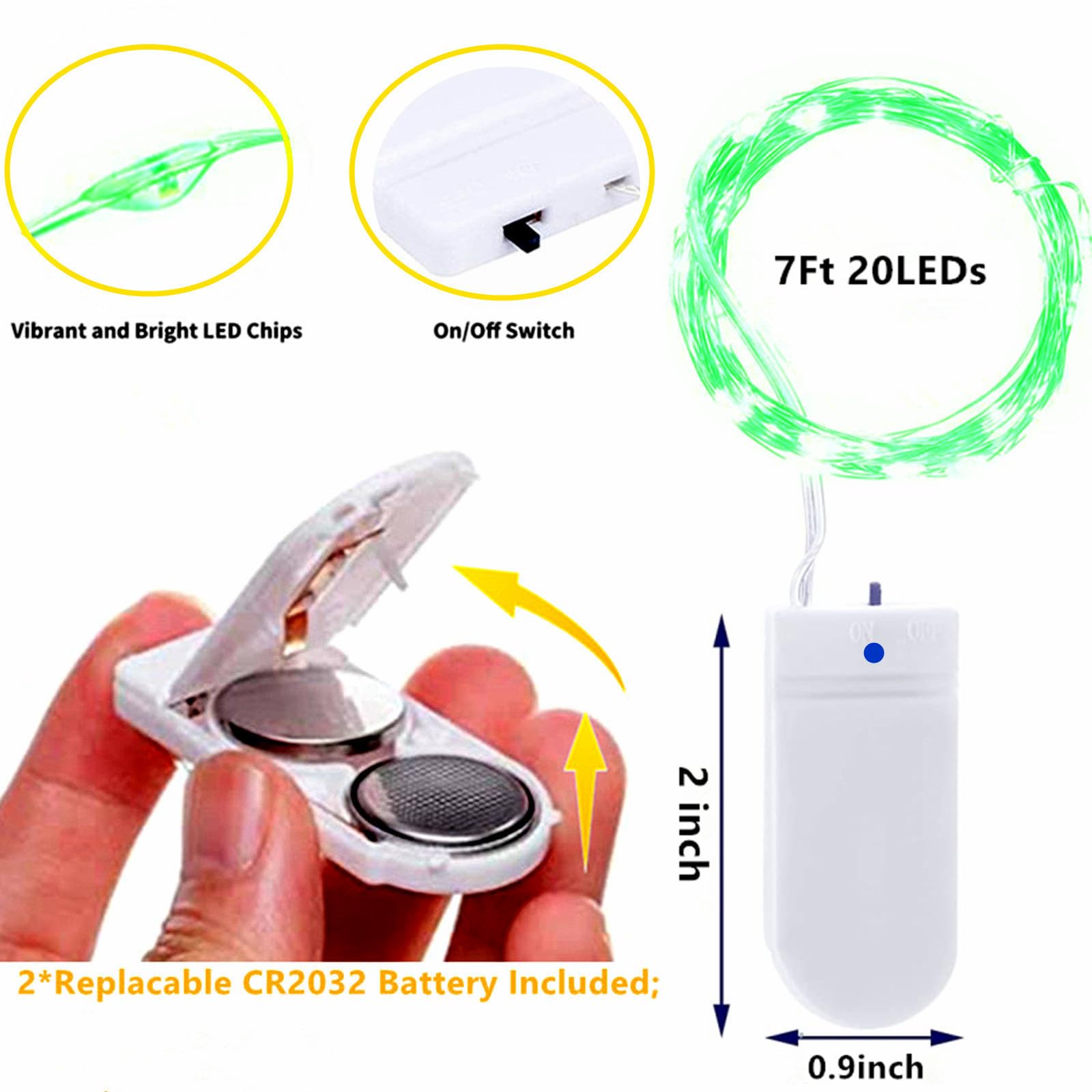 Ranlraka St. PatrickS Day 7Ft Green Fairy Lights, 20 Led, Battery Operated, Waterproof, 3 Speed Modes, Copper Material