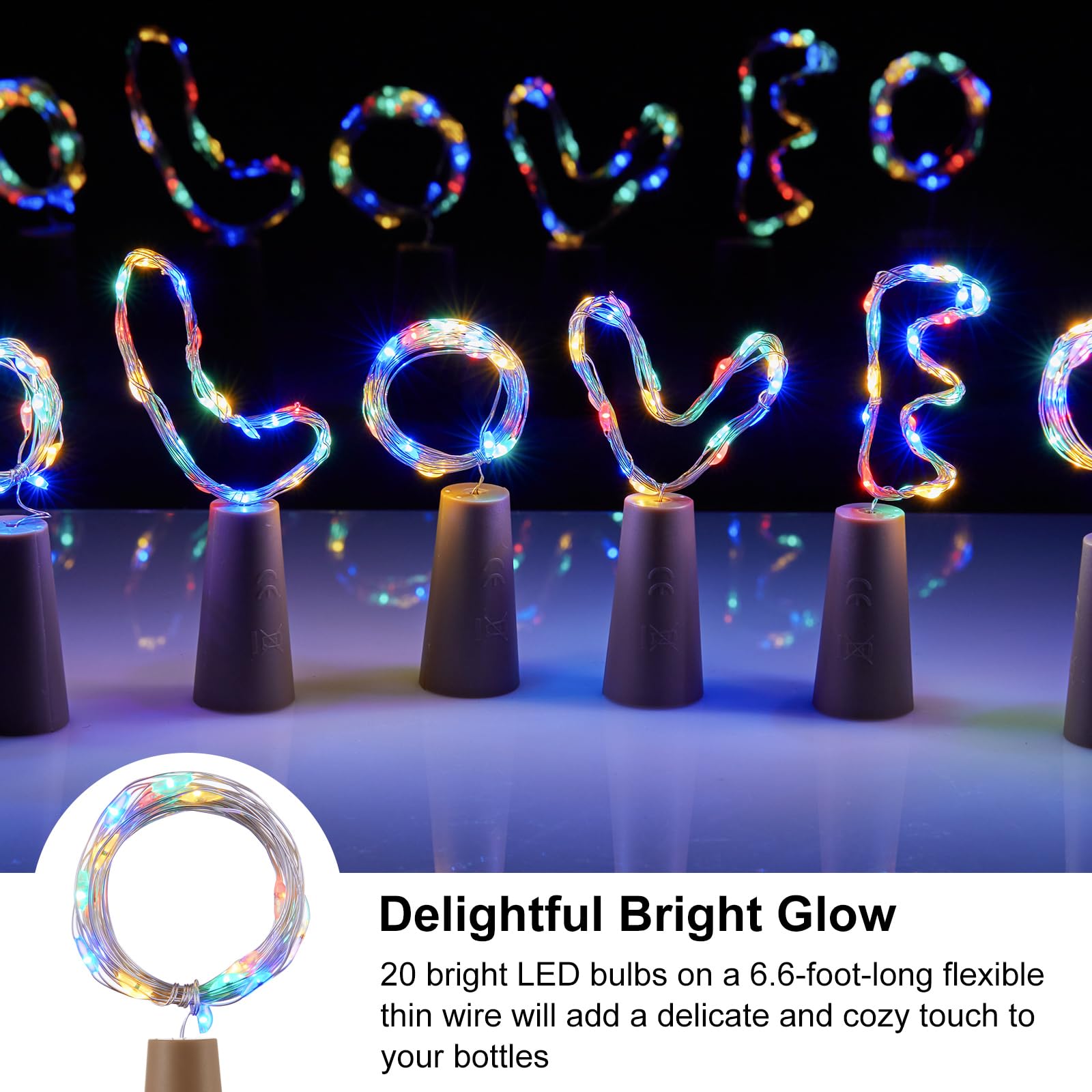 Brightown Wine Bottle Lights - 12 Pack LED Cork Fairy Lights, Waterproof, Copper Wire, Multicolor