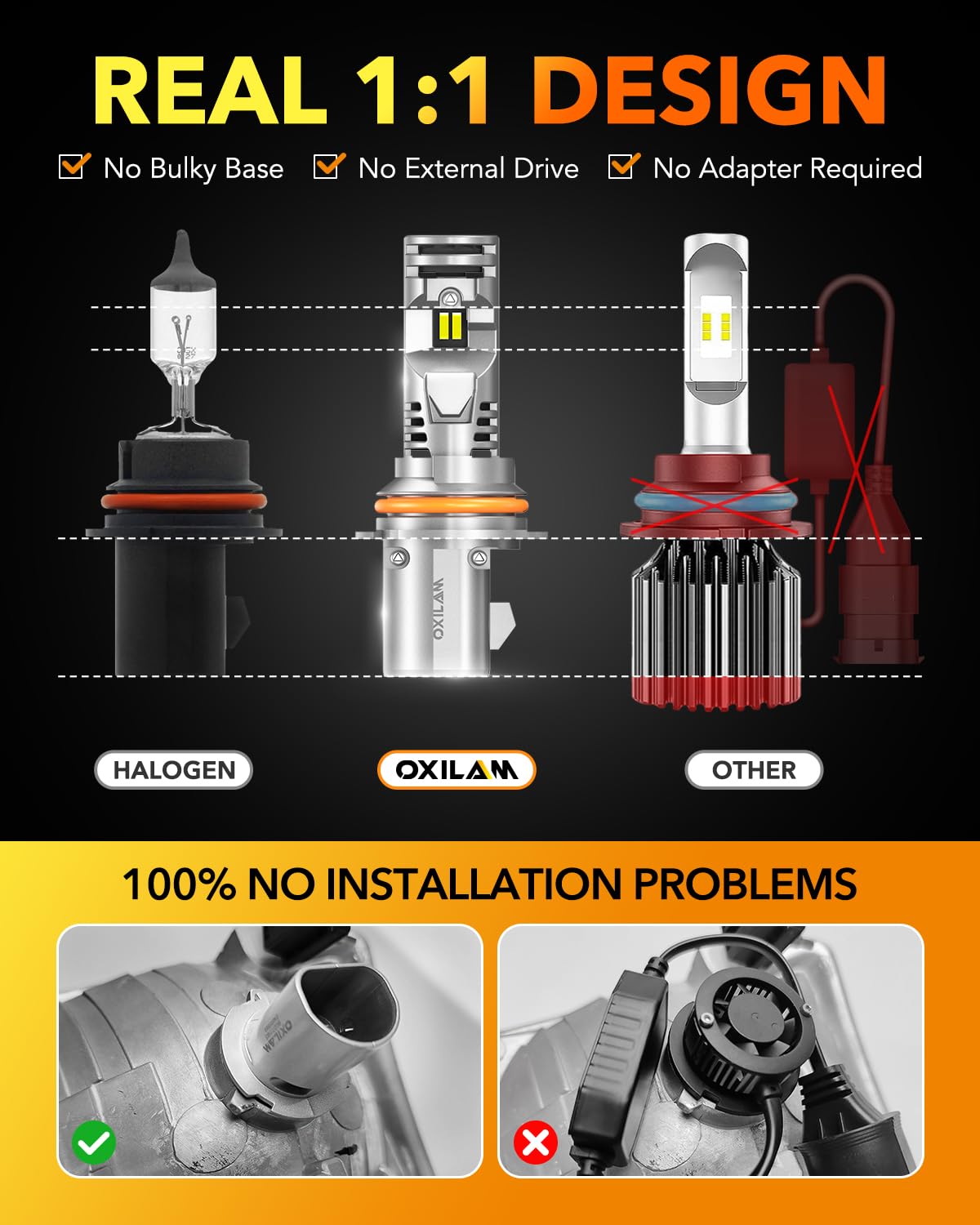 OXILAM 9007 HB5 LED Bulb - 900% Brighter, Quick Install, 20 Years Lifespan, No Flicker, 99% Compatibility