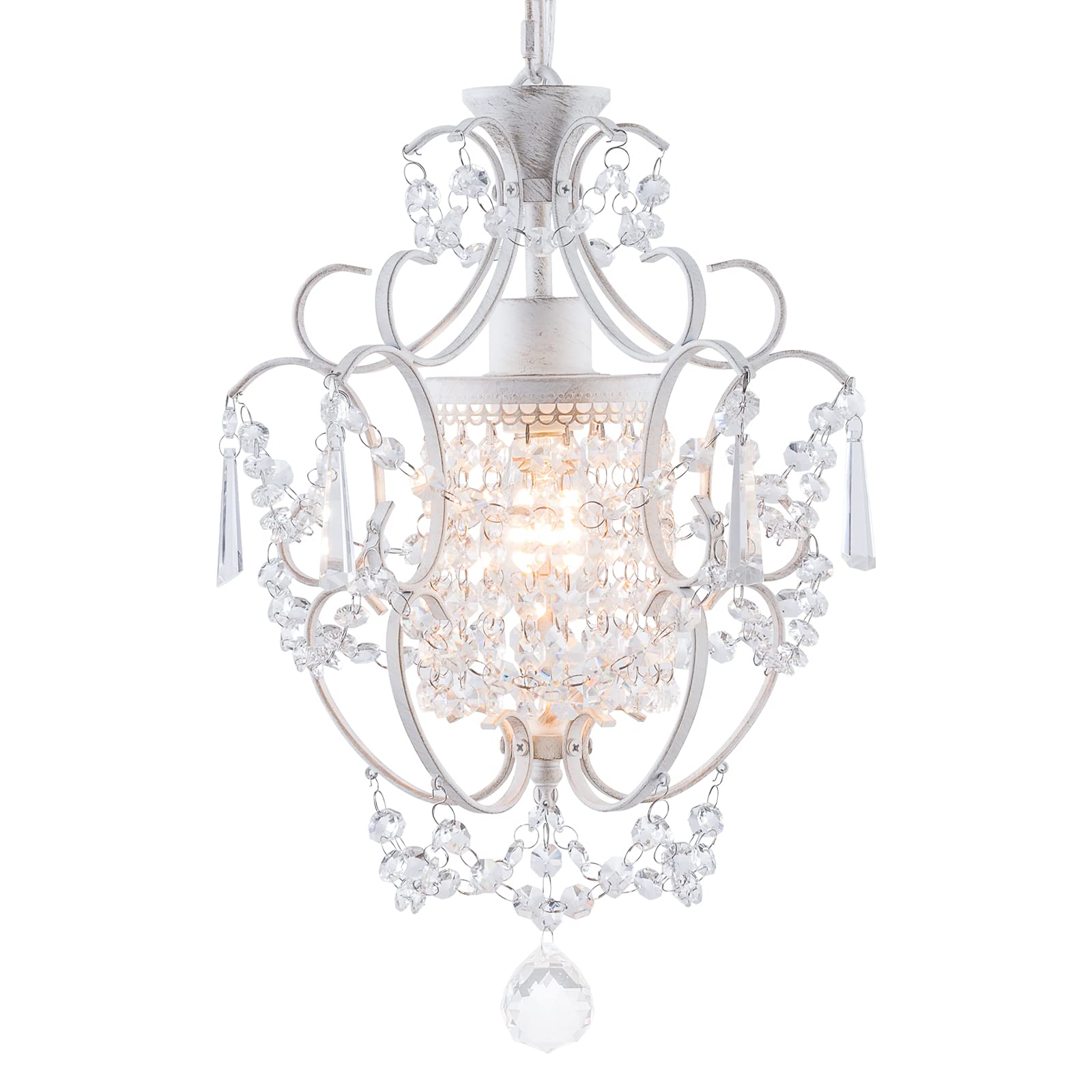 Modern Mini Chandelier,White Retro Crystal Light Fixtures Ceiling Mount 1 Light Small Crystal Chandeliers For Bedroom Elegant Crystal Hanging Lighting For Girls Room Dining Room Closet Kitchen Island