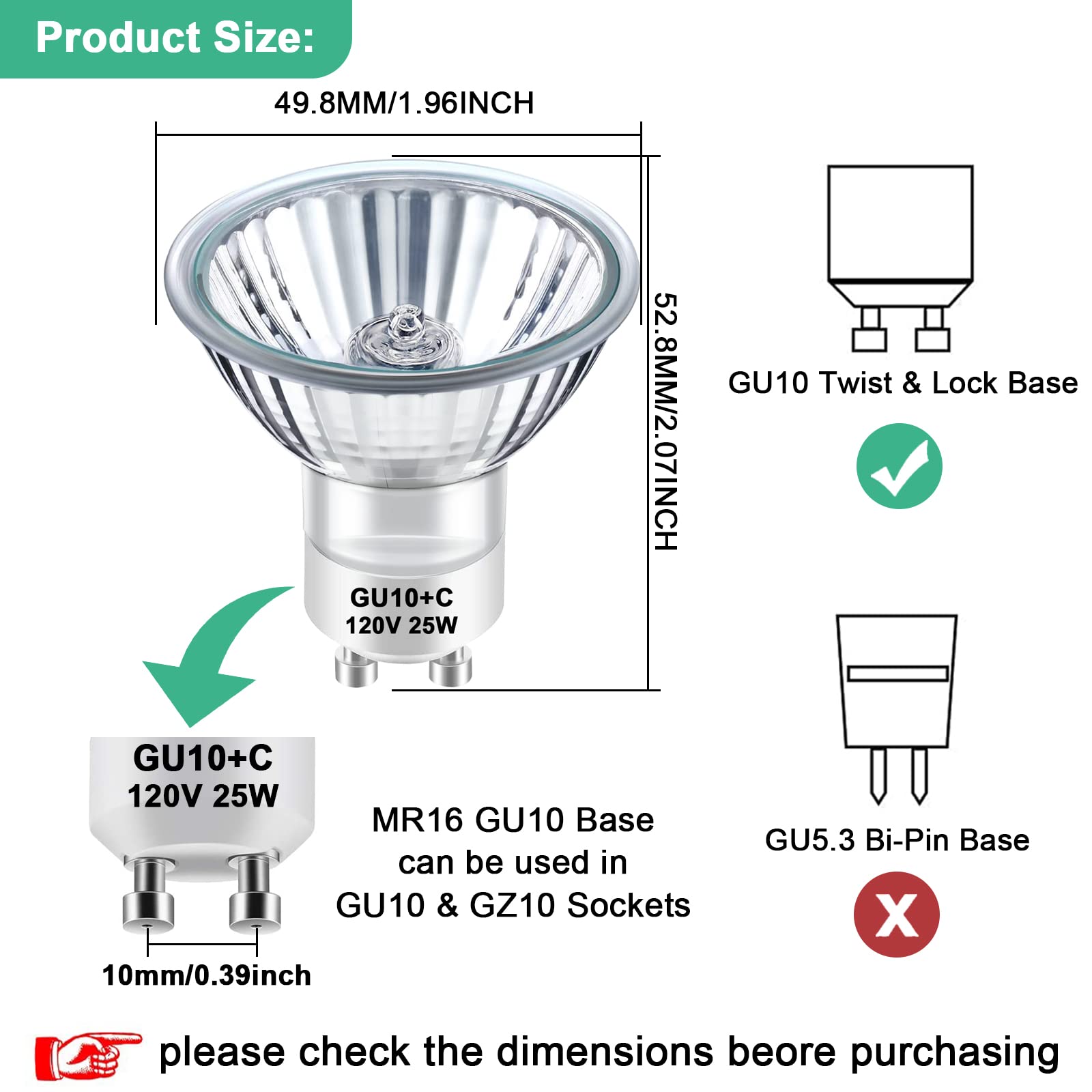 TAIYALOO GU10 Halogen Bulb 25W Dimmable Warm White Pack of 4, Glass, Model GU10-HB-25W-4p