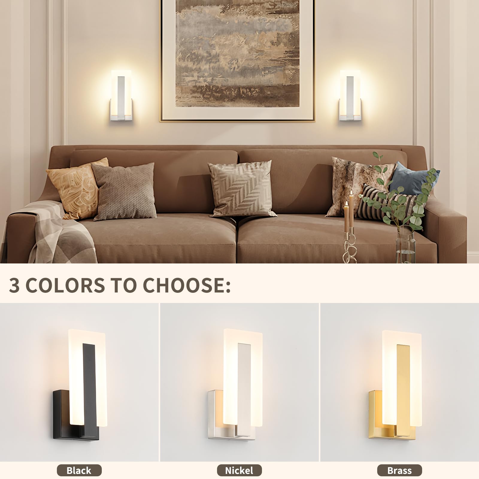 Joosenhouse Led Wall Sconce Set Of 2  Hardwired Dimmable Wall Mounted Lights  Indoor Wall Lights For Hallway  Bedroom  Study  Living Room  9.76 Inch Brushed Nickel Wall Sconce Lighting
