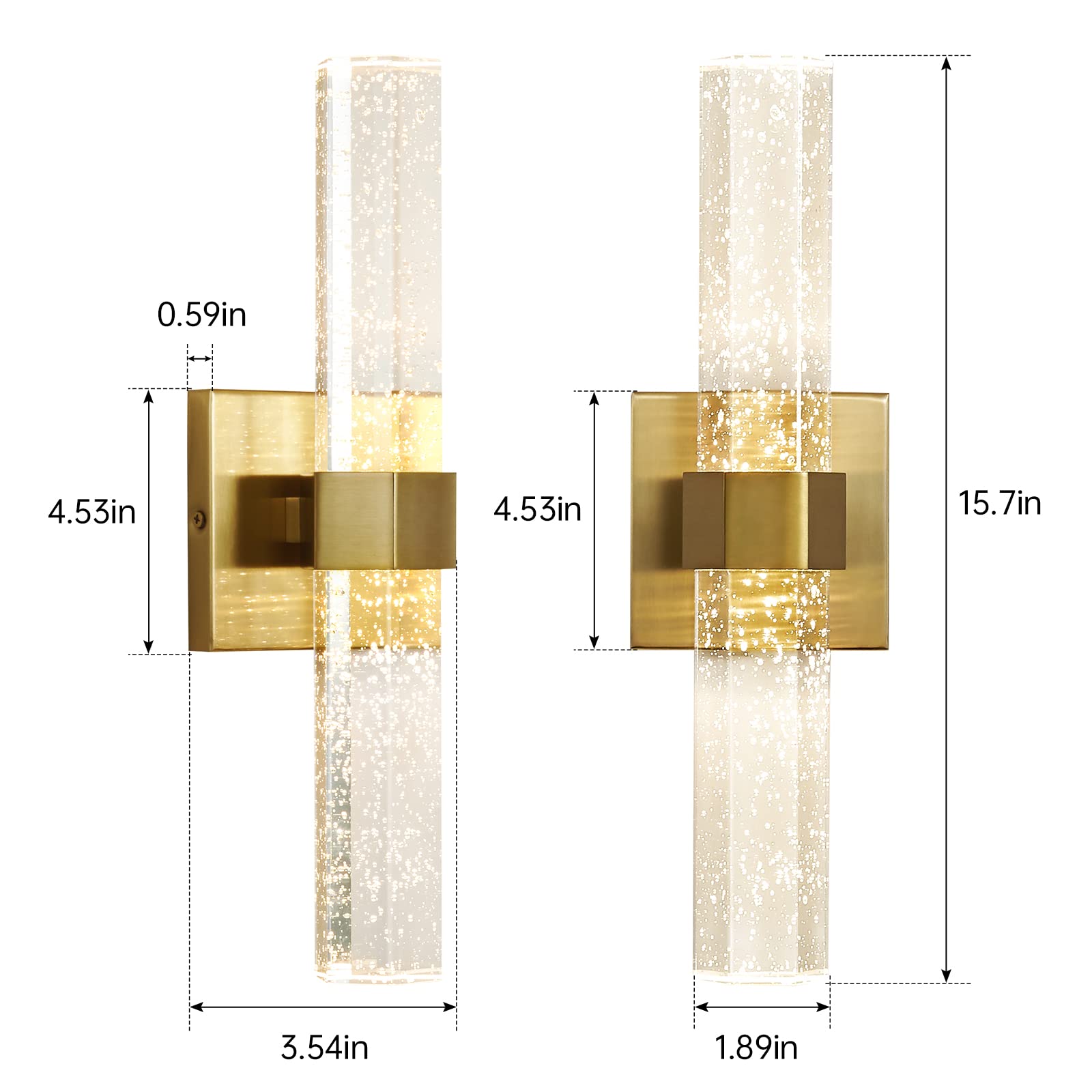 Epinl Wall Sconces Set Of Two - Gold Sconces Wall Lighting 14W Dimmable Led Crystal Bathroom Light Fixture With Bubble Glass 15.