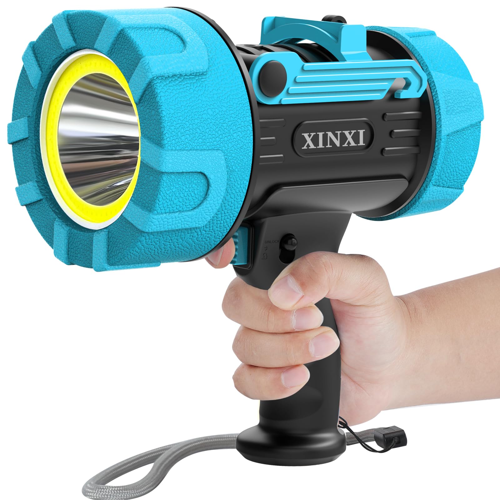 XINXI Rechargeable Spotlight with COB Floodlight, 6 Light Modes and USB Charger for Hiking, Boating, Hunting, IP67 Waterproof Ha