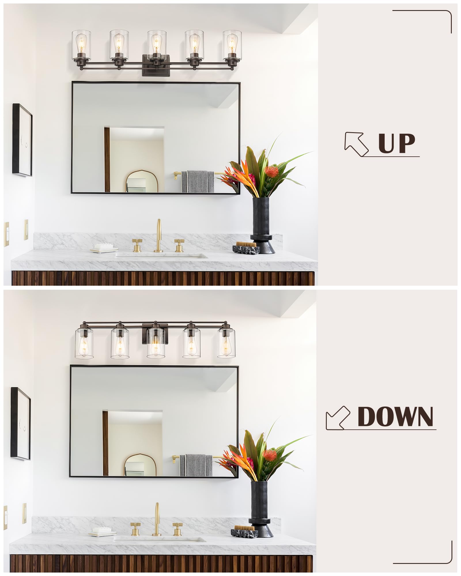 Hwh 5-Light Bathroom Vanity Light Fixtures - Oil-Rubbed Bronze Farmhouse Wall Lighting 37"