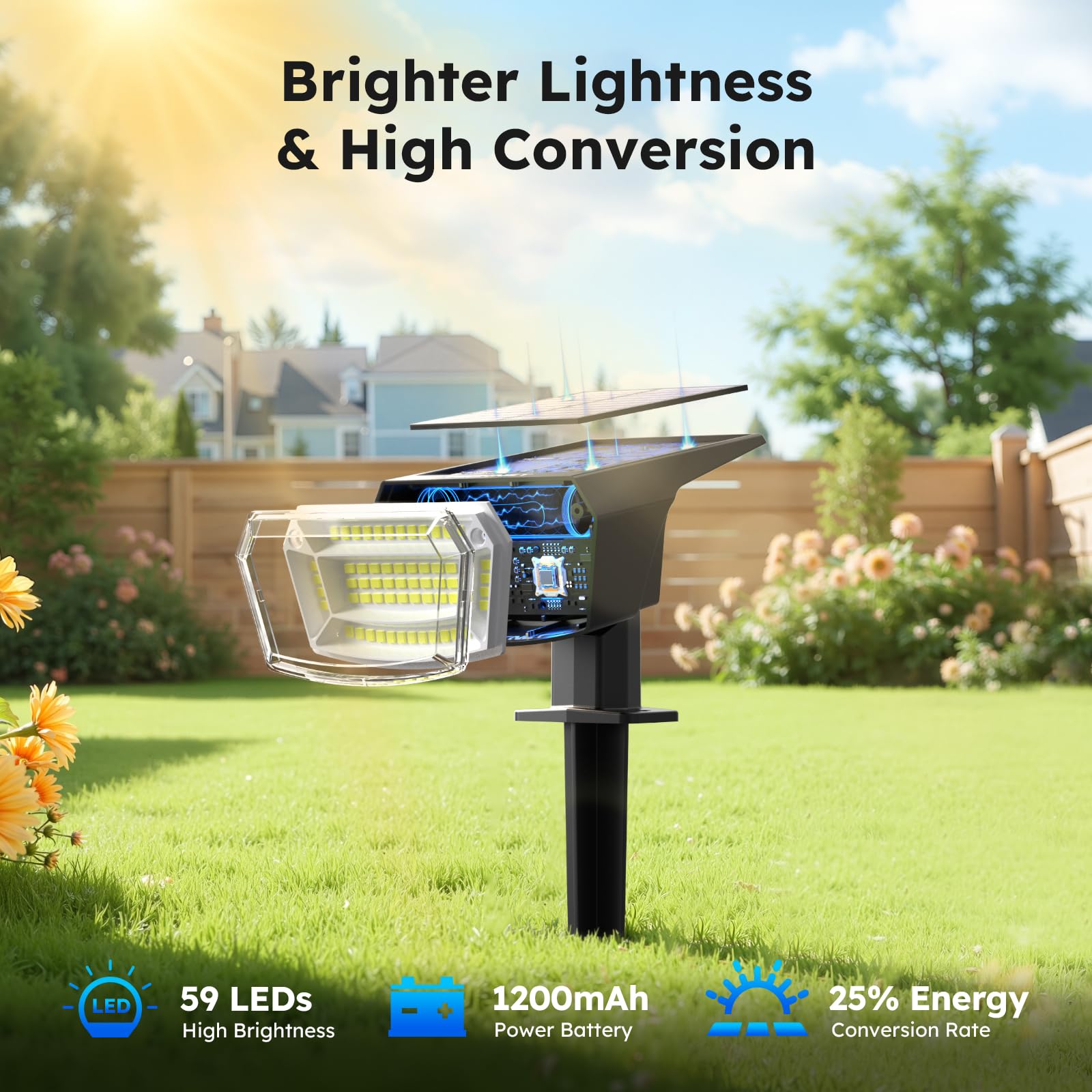 TECKNET Spot Lights Outdoor with 59 LED, 8 Pack Solar Lights Waterproof IP65, Auto On/Off Solar Spot Lights Outdoor, 3 Lighting