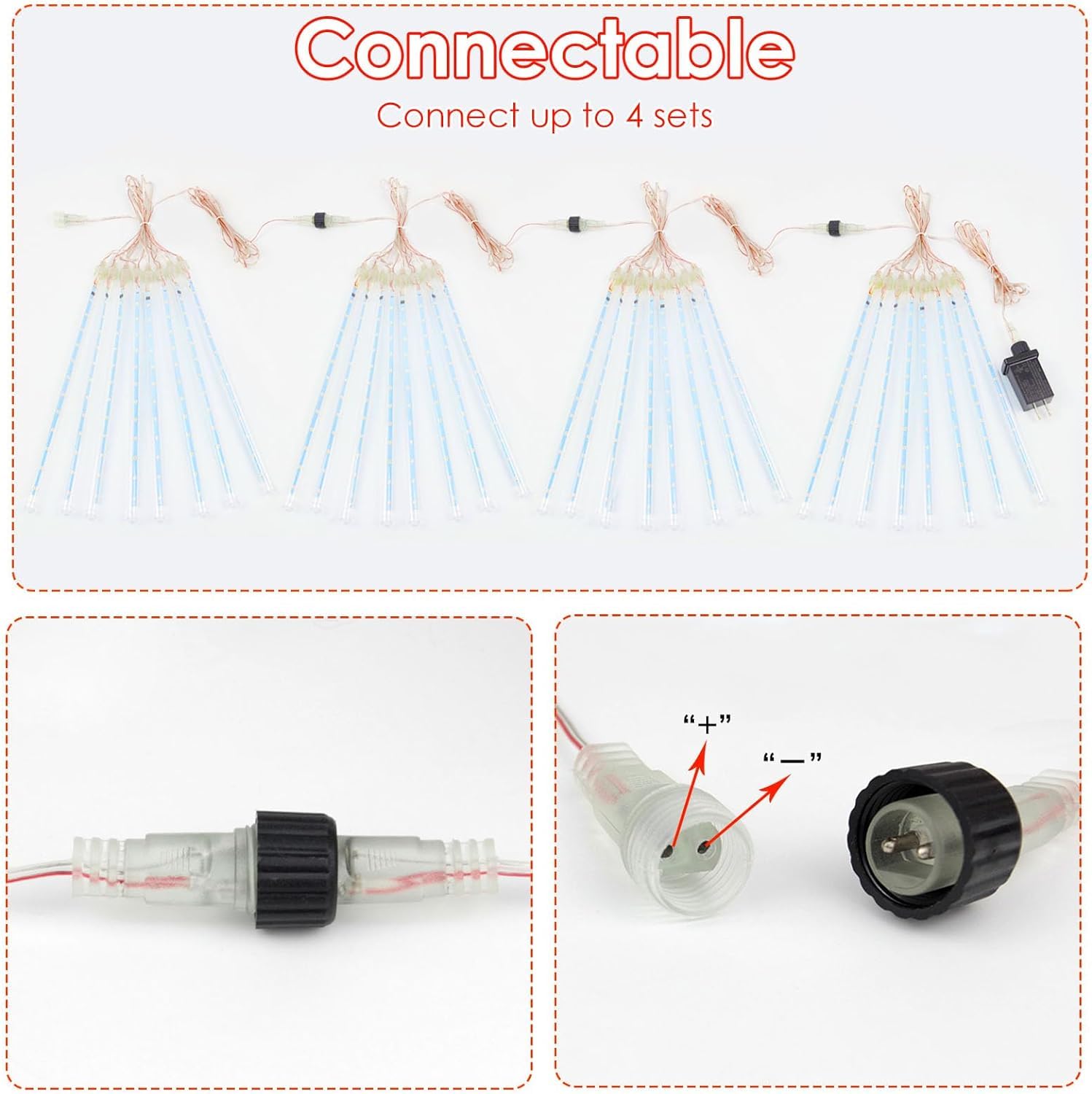 EXF 2-Pack Meteor Shower Lights Outdoor Waterproof 384 LED 30cm Red and Green Plug in Christmas Lights