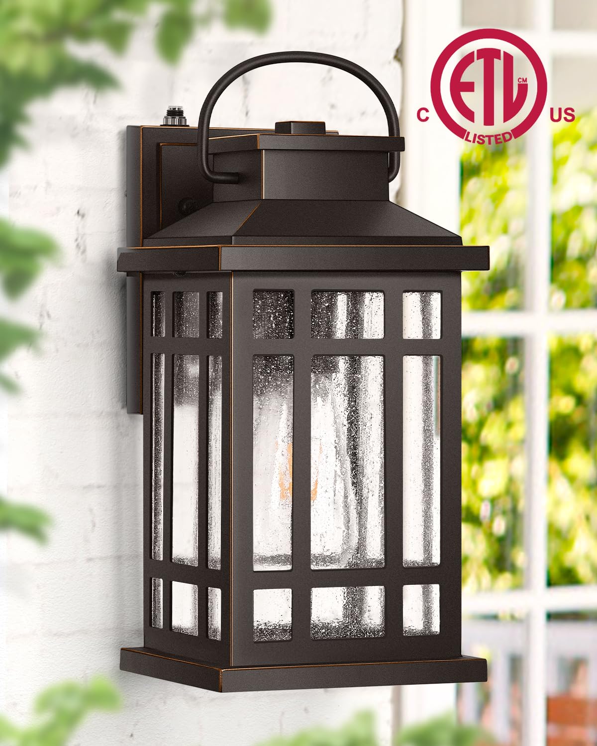 OPAXIS Dusk to Dawn Outdoor Wall Lights, 2-Pack Oil Rubbed Bronze with Gold Trim, Waterproof Aluminum Sconces, Model P81603