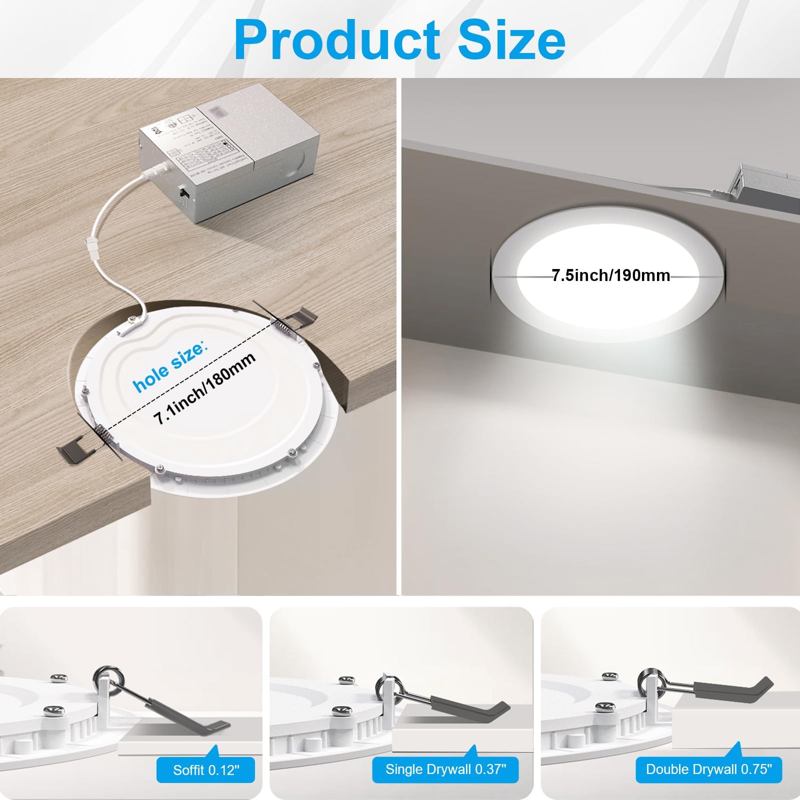 Elaruslux Ultra-Thin 7 Inch LED Recessed Light 12 Pack, 3CCT Dimmable, 18W Eqv 125W, 1600LM Bright