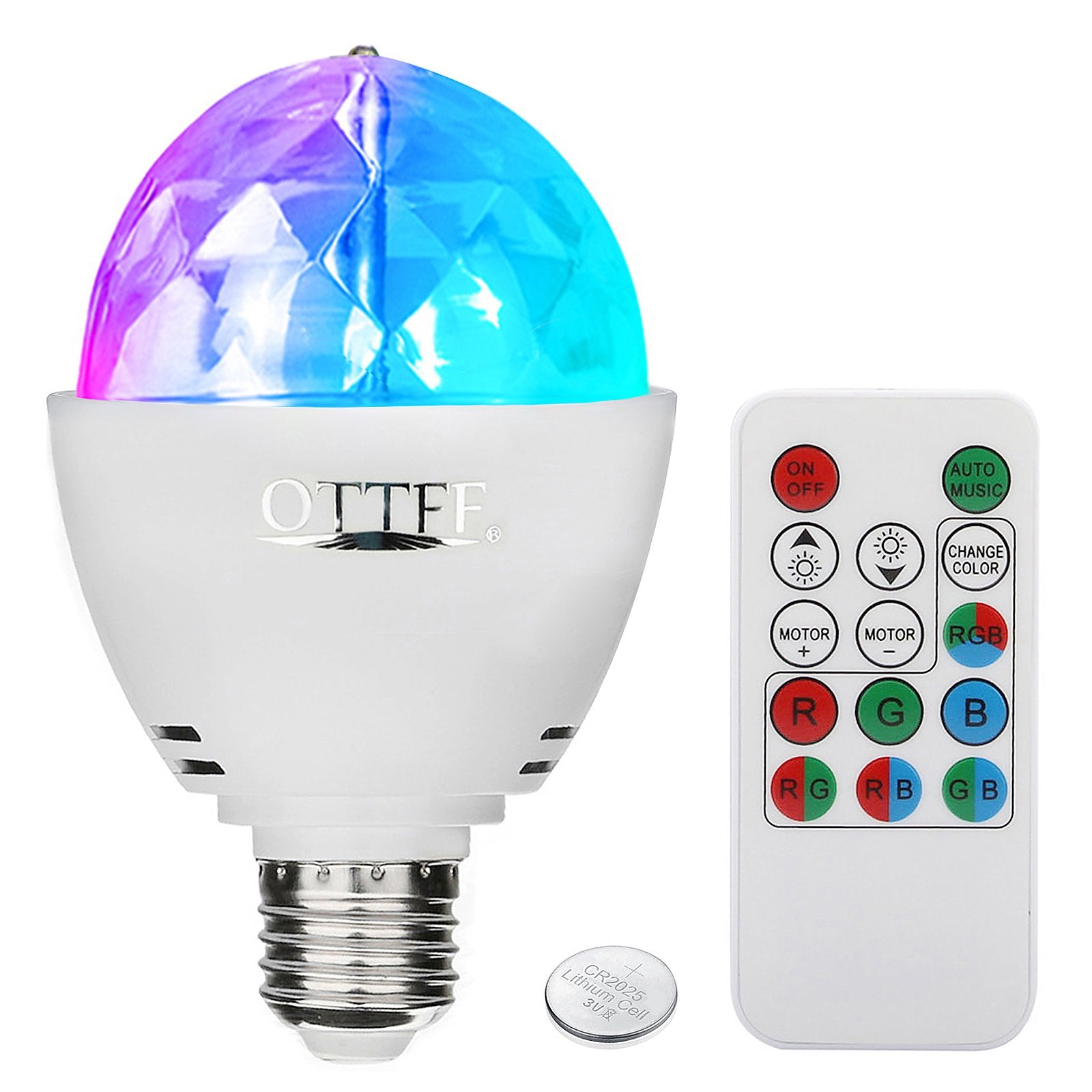 Ottff 3W E27 Disco Ball Lamp Rgb Rotating Led Sound Activated Strobe Light For Party Stage, Remote Control