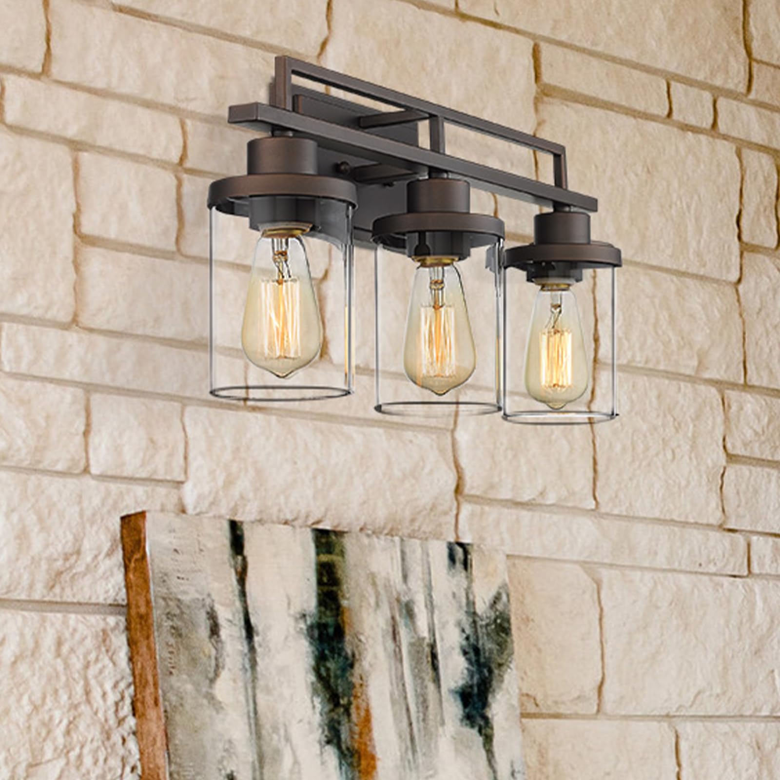 Emliviar 3-Light Vanity Light - Farmhouse Oil Rubbed Bronze Fixture with Clear Glass, Model YCE238B-3W ORB