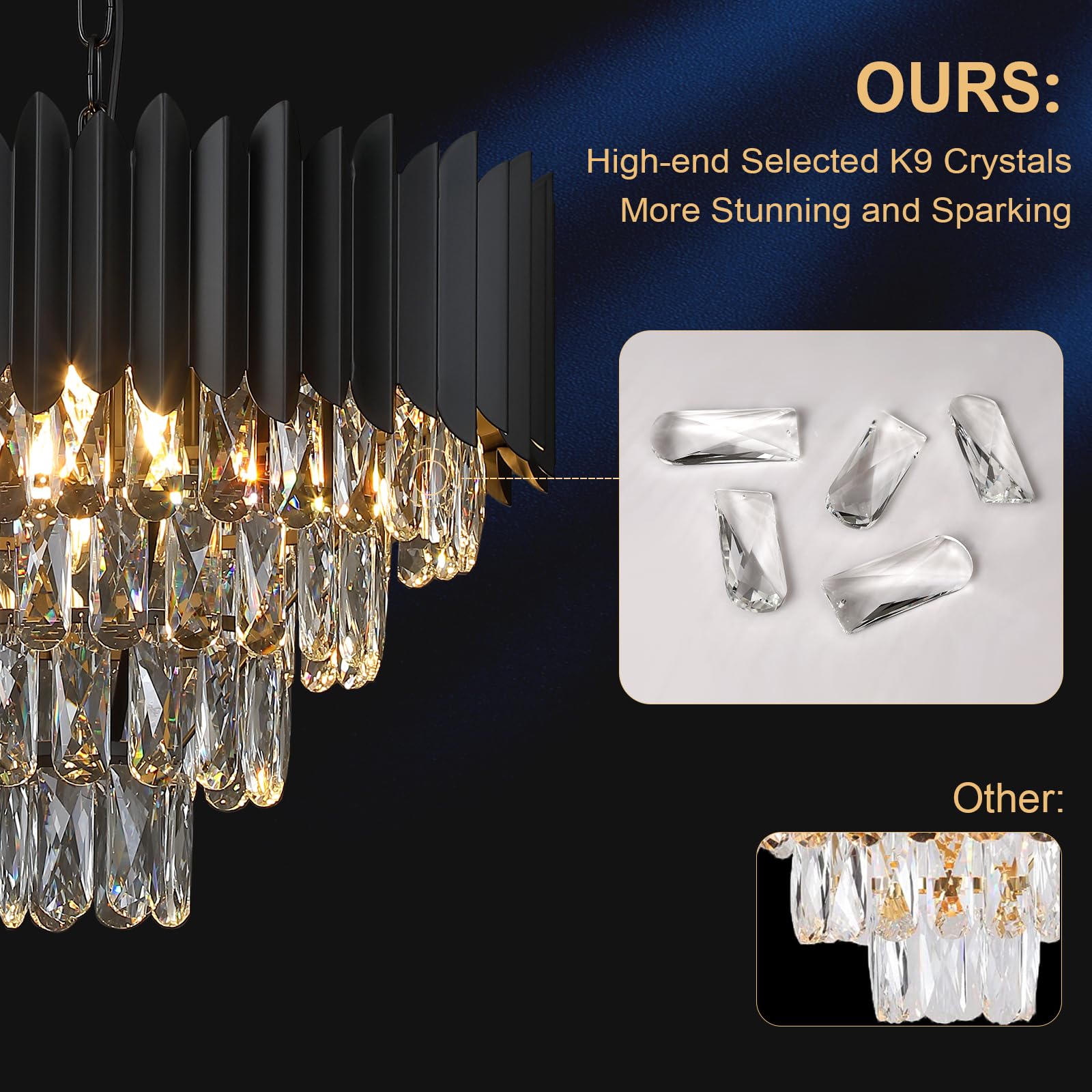 A Axilixi Modern Crystal Chandeliers Black 20'' Round Chandeliers For Dining Room 9 Lights Ceiling Pendant Light Fixtures 4 Tier