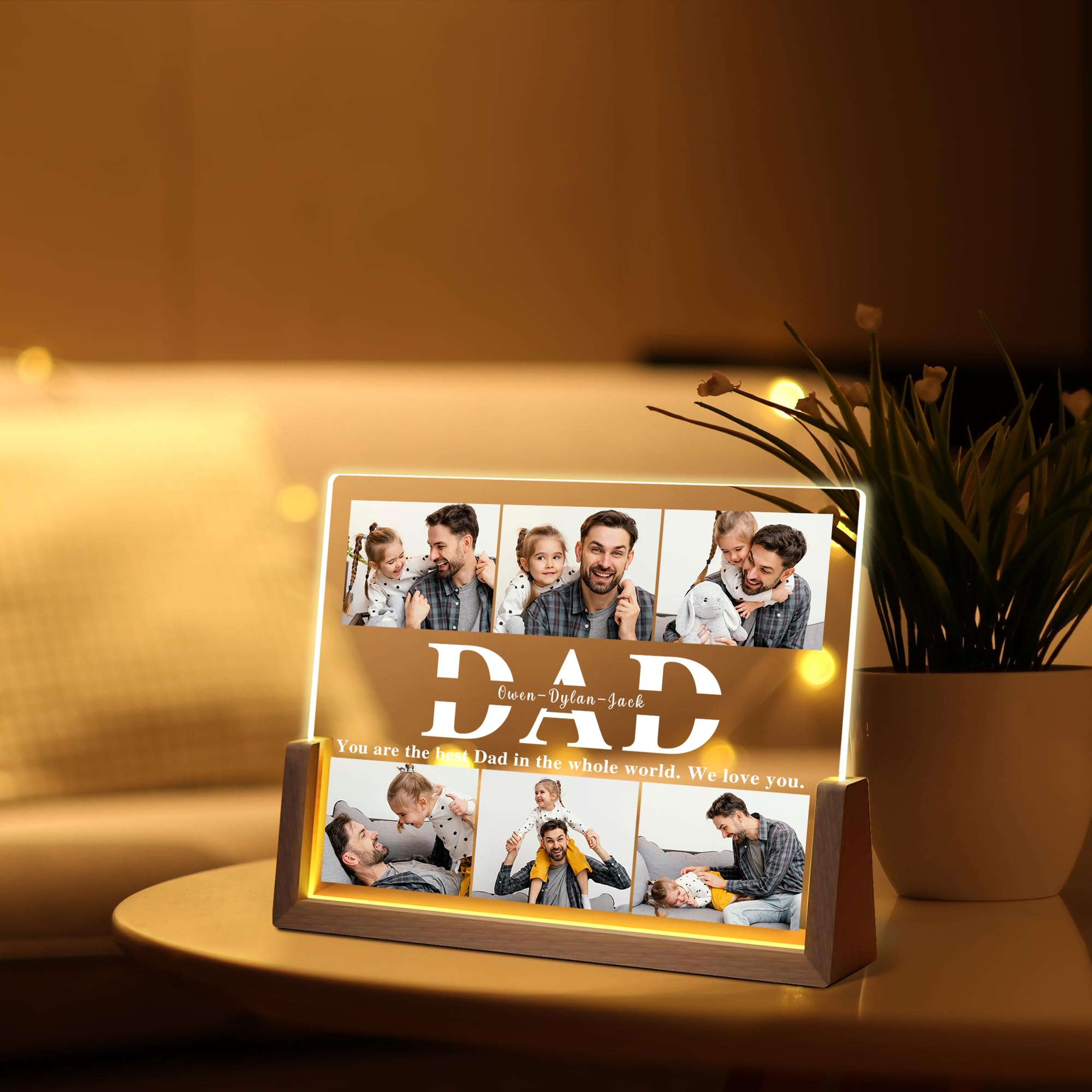 Fathers Day Personalized Gifts For Dad From Daughter Son Wife  Custom Picture Frame Acrylic Plaque Night Light With Photo Name  Customized Dad Birthday Christmas Gifts For Papa Grandpa Husband