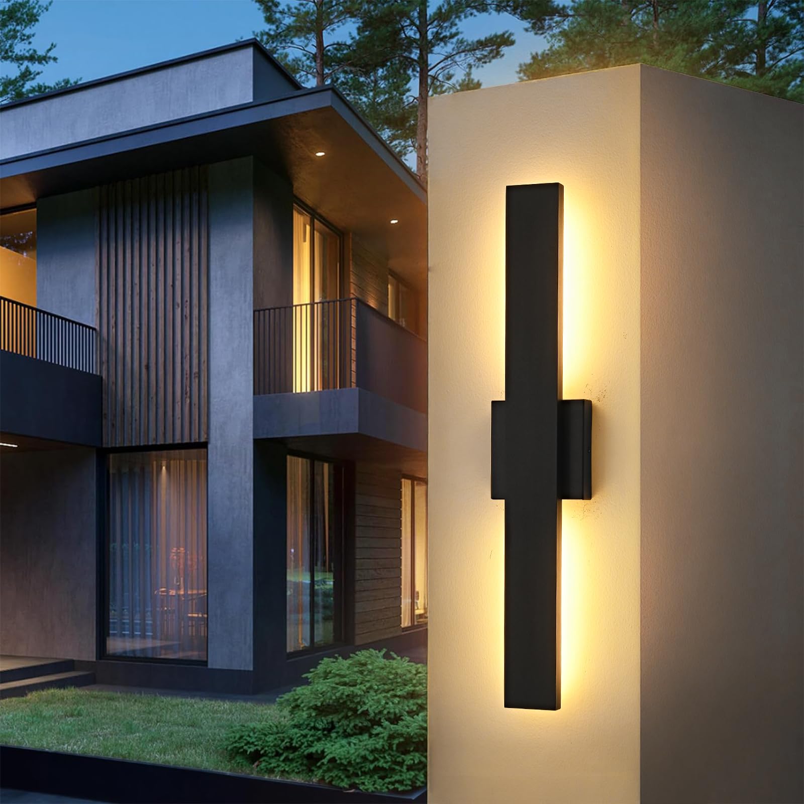 23.6inch Long Outdoor Modern LED Wall Light 24W Warm White 120V Wall Mount Lighting Fixture Black Wall Lights Porch Lights Wall Sconce for House  Long LED Linear Outside Lighting for Garage  Entryway