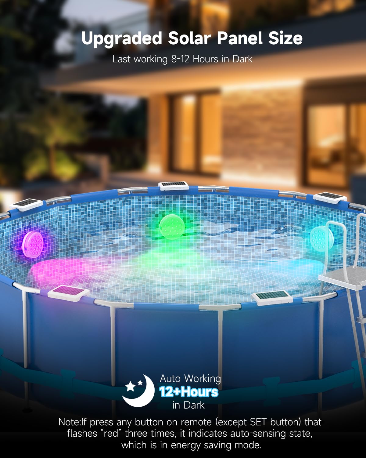 VeoeV 2-in-1 Solar Rechargeable Pool Lights, IP68 Waterproof, 16 Colors RGB, Remote Control, 4 Pack, Acrylonitrile Butadiene Styrene