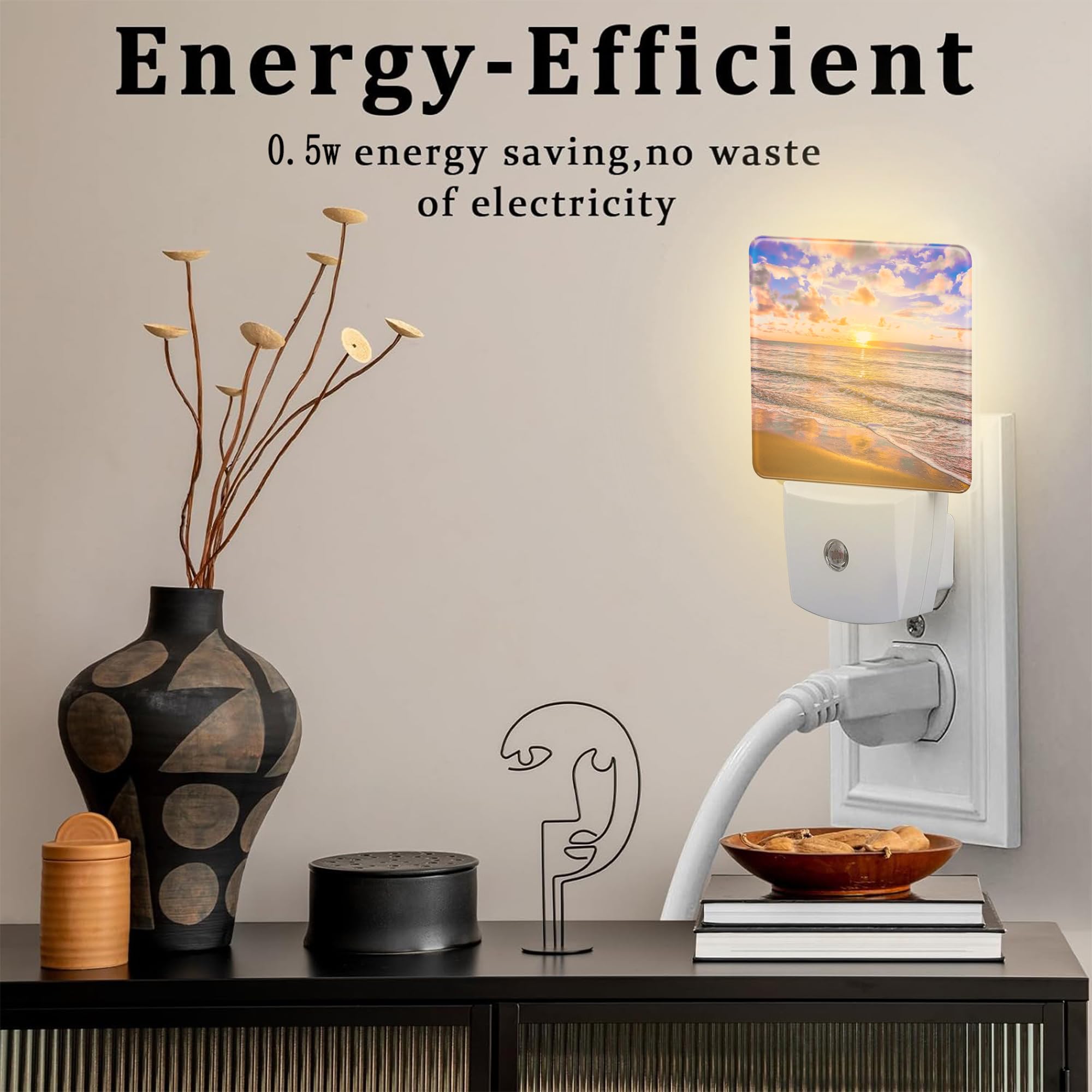 sndheke Sunset at Sea Night Light - Plug-in Nightlight with Dusk to Dawn Sensor, Energy Saving, Model SBD04, Color7
