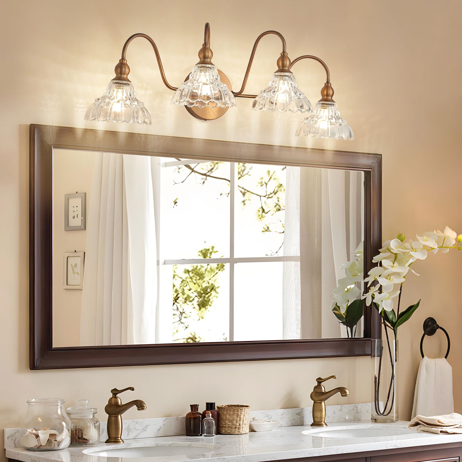 Tlolgt Vintage 4-Light Brass Vanity Light Fixtures, For Bedroom Dressing Room Living Room