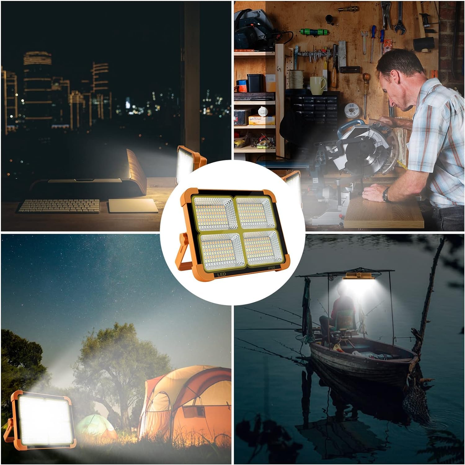 CosyEasy 100W Portable LED Solar Work Light, 16500mAh, 10000 LM, IP66, Rechargeable, Orange, Model D8