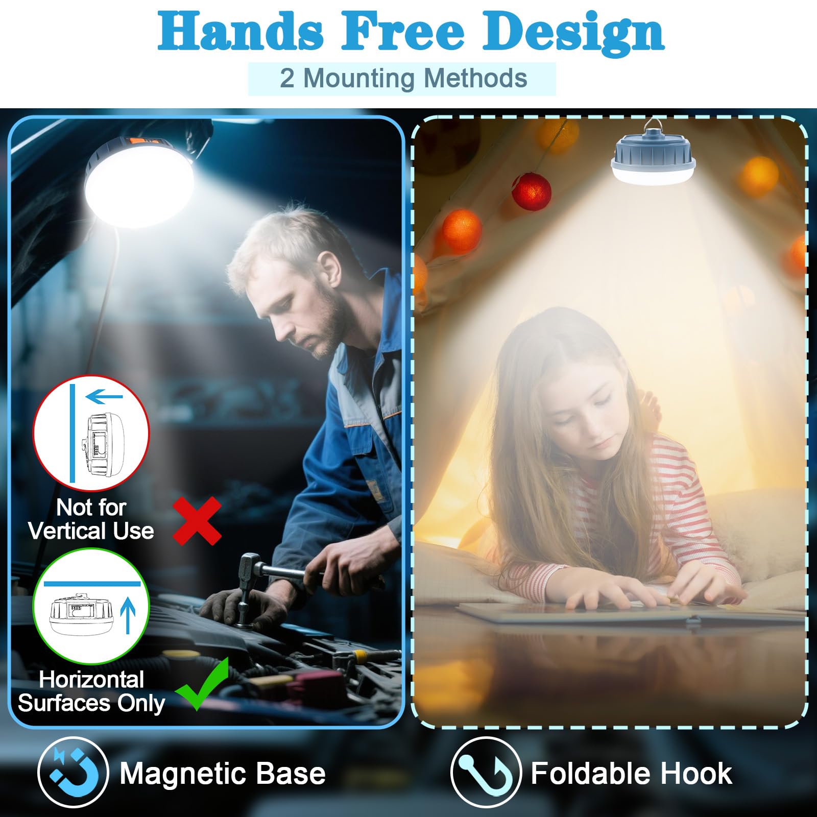 2PCS LED Flashlinght Hanging Camping Lantern Rechargeable Lamp Essentials, 200W Outdoor Camping Tent Lights for Camper Decor, 40