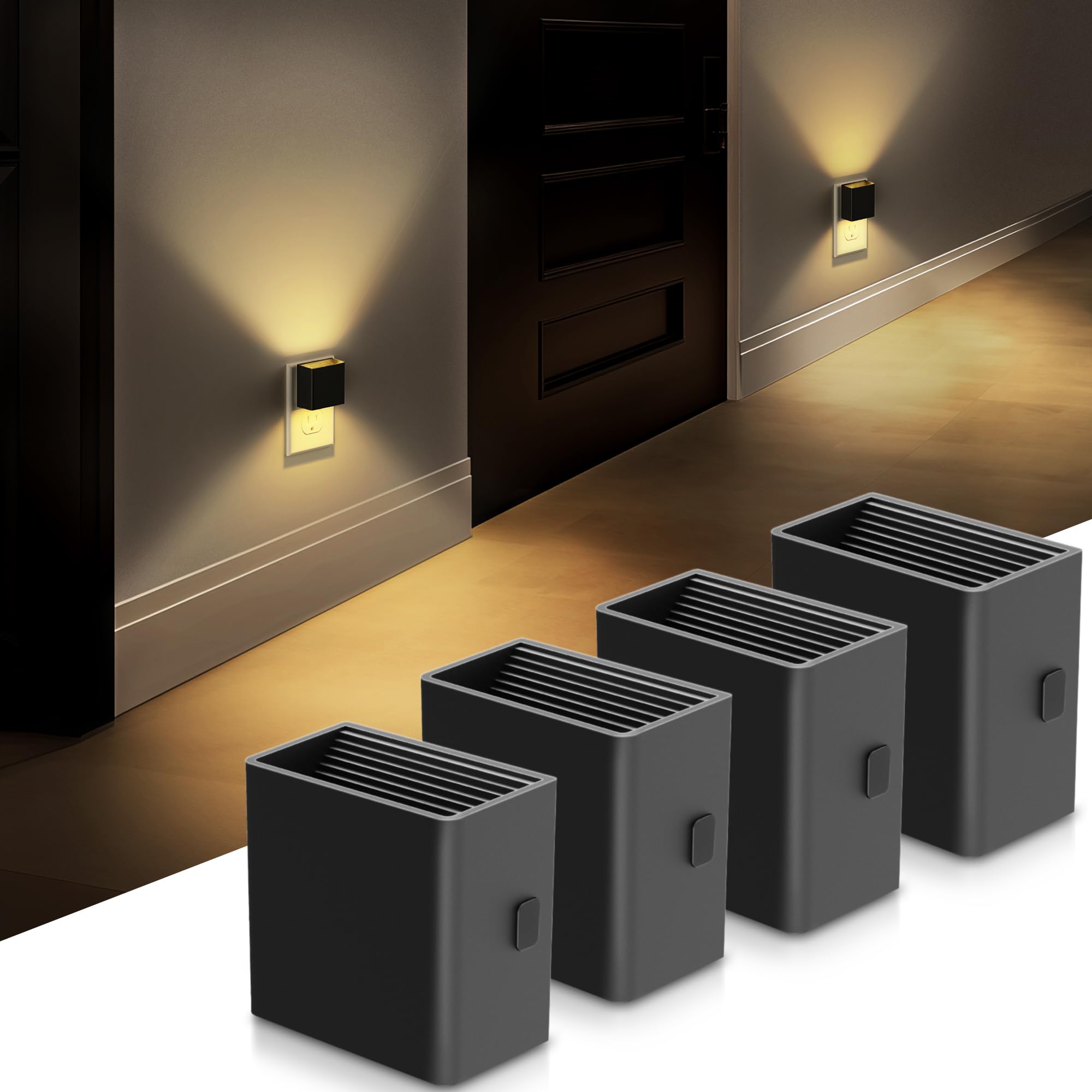 DORESshop LED Night Lights 4 Pack, Warm White, Adjustable Brightness, Dusk to Dawn Sensor, Model D-GY10602US-4