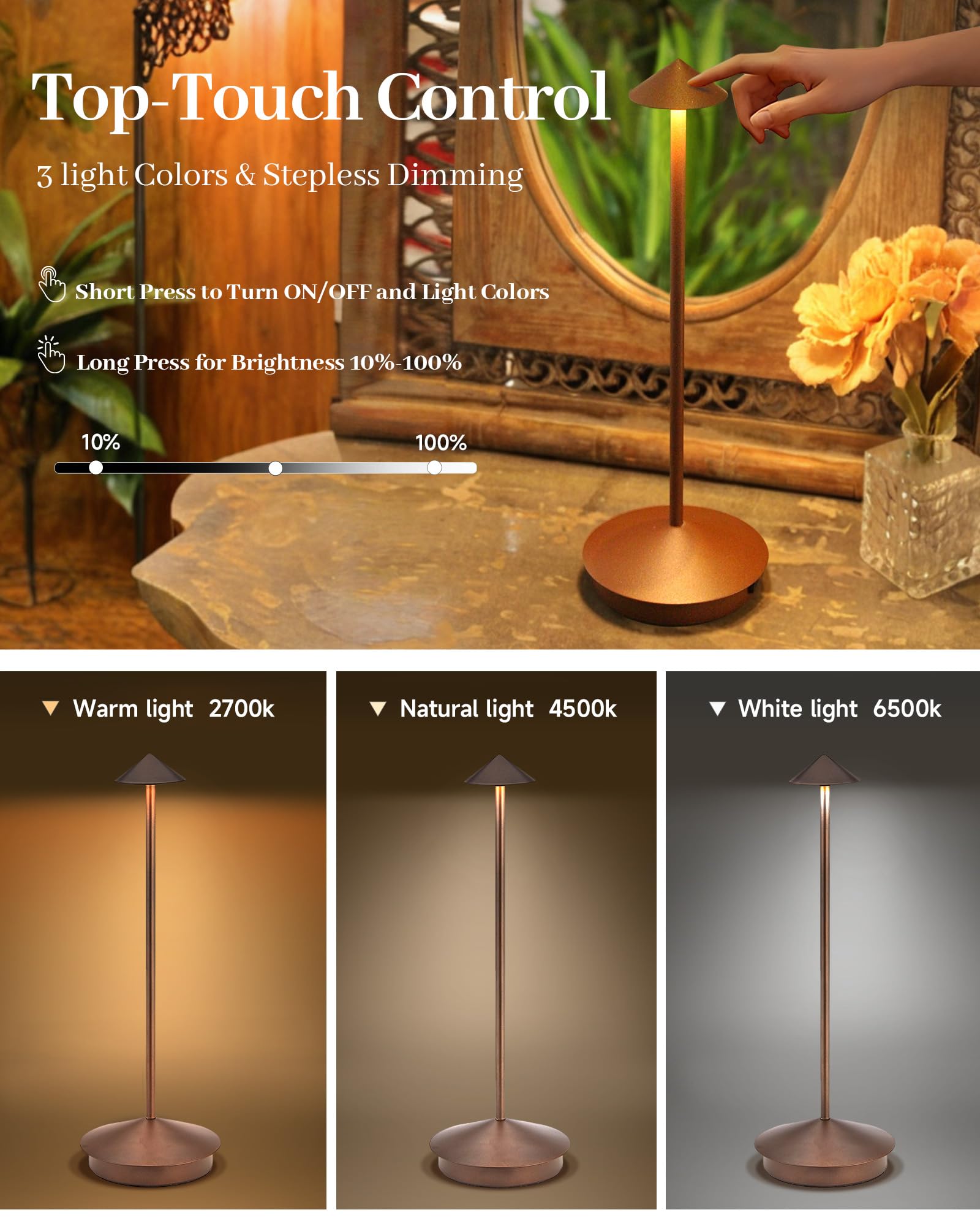 Xminkdza Portable Led Cordless Lamp Table Light 2 Pack, Rechargeable 6000Mah Battery Outdoor Table Lamp For Dinning Restaurant P