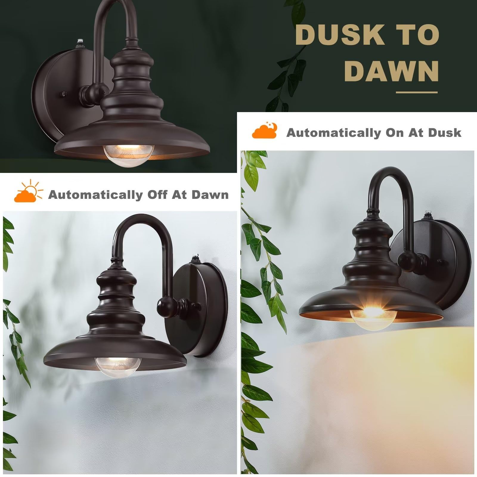 LONEDRUID Gooseneck Barn Light Fixture, Waterproof Metal Wall Sconce, Brown, Modern Outdoor Lantern for Porch, Garage, Patio