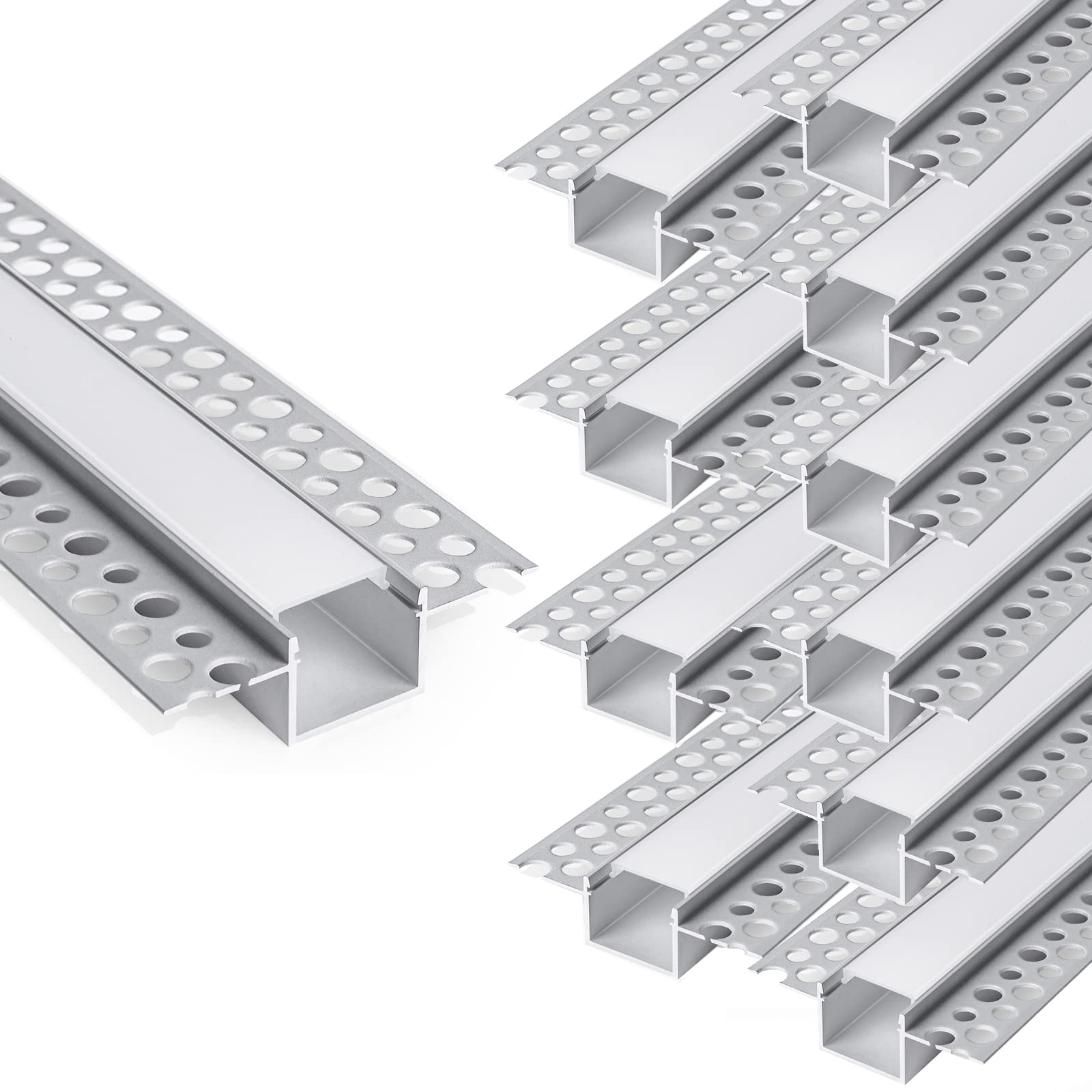 Hunhun 10-Pack 6.6Ft Drywall Led Aluminum Channel System With Milky Cover - White, Double-Edge, Includes End Caps & Mounting Clips