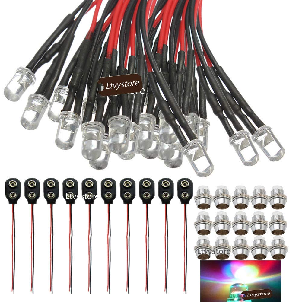 Ltvystore 30Pcs 5Mm 12V 7Colors Slow Fash Led Pre Wired Lamp Light Bulb Prewired Emitting Diode & 30Pcs Metal 5Mm Led Clip Holde