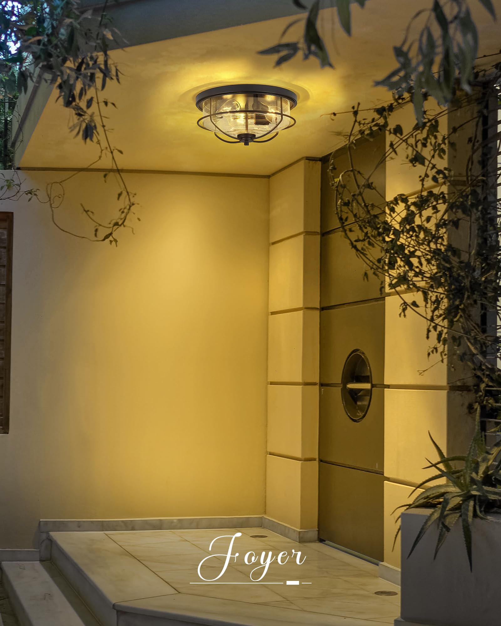 Hwh 15 Inch Farmhouse Ceiling Light With Seeded Glass, Matte Black Finish, 5Htj102F Bk - Hallway & Kitchen Bedroom Laundry Foyer