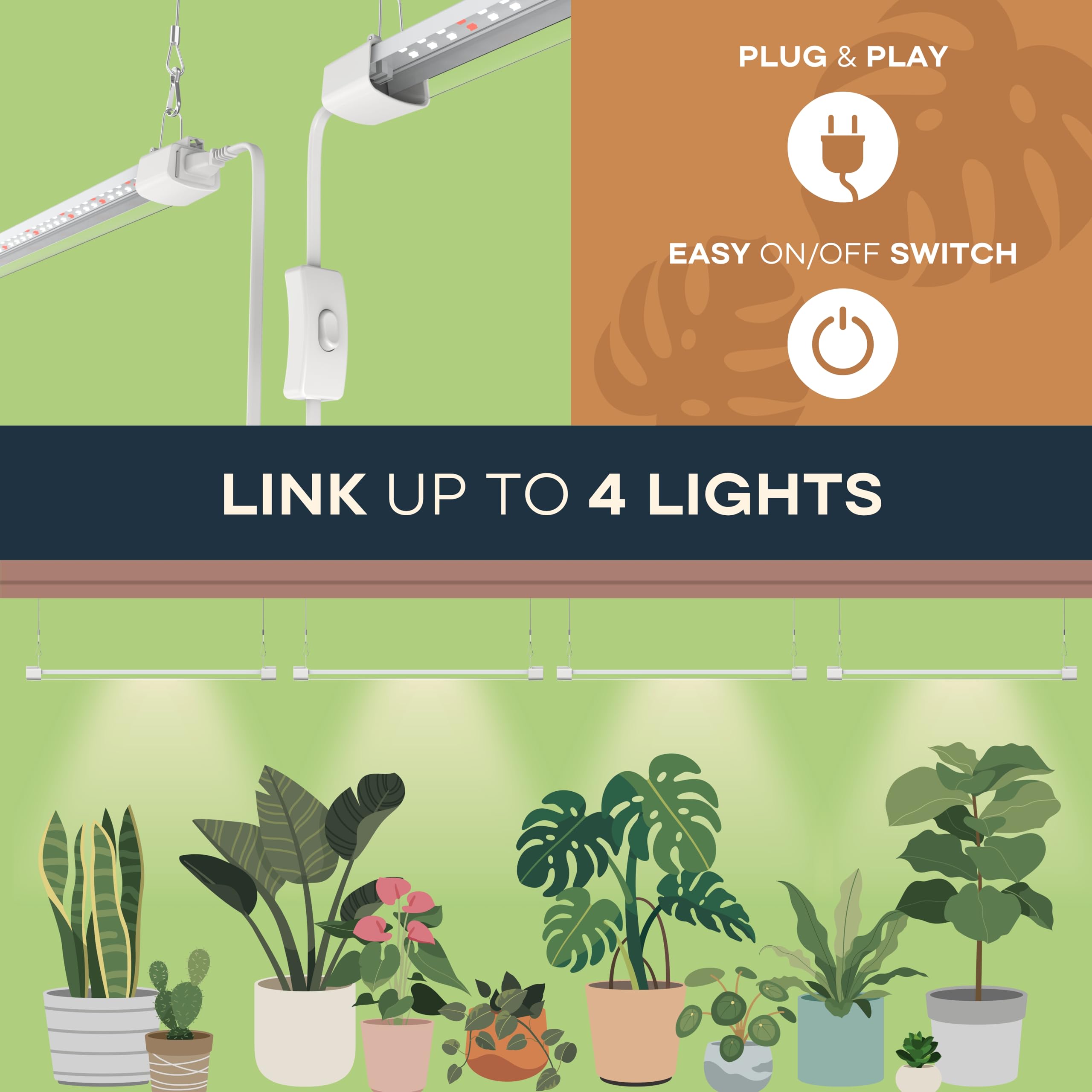 Apicdom Led Grow Light 2Ft Full Spectrum Compact Linkable Lighting Fixture For Indoor Greenhouse Year Round Plant Seedlings, Essential Grow Slim Hanging Suspended Strip