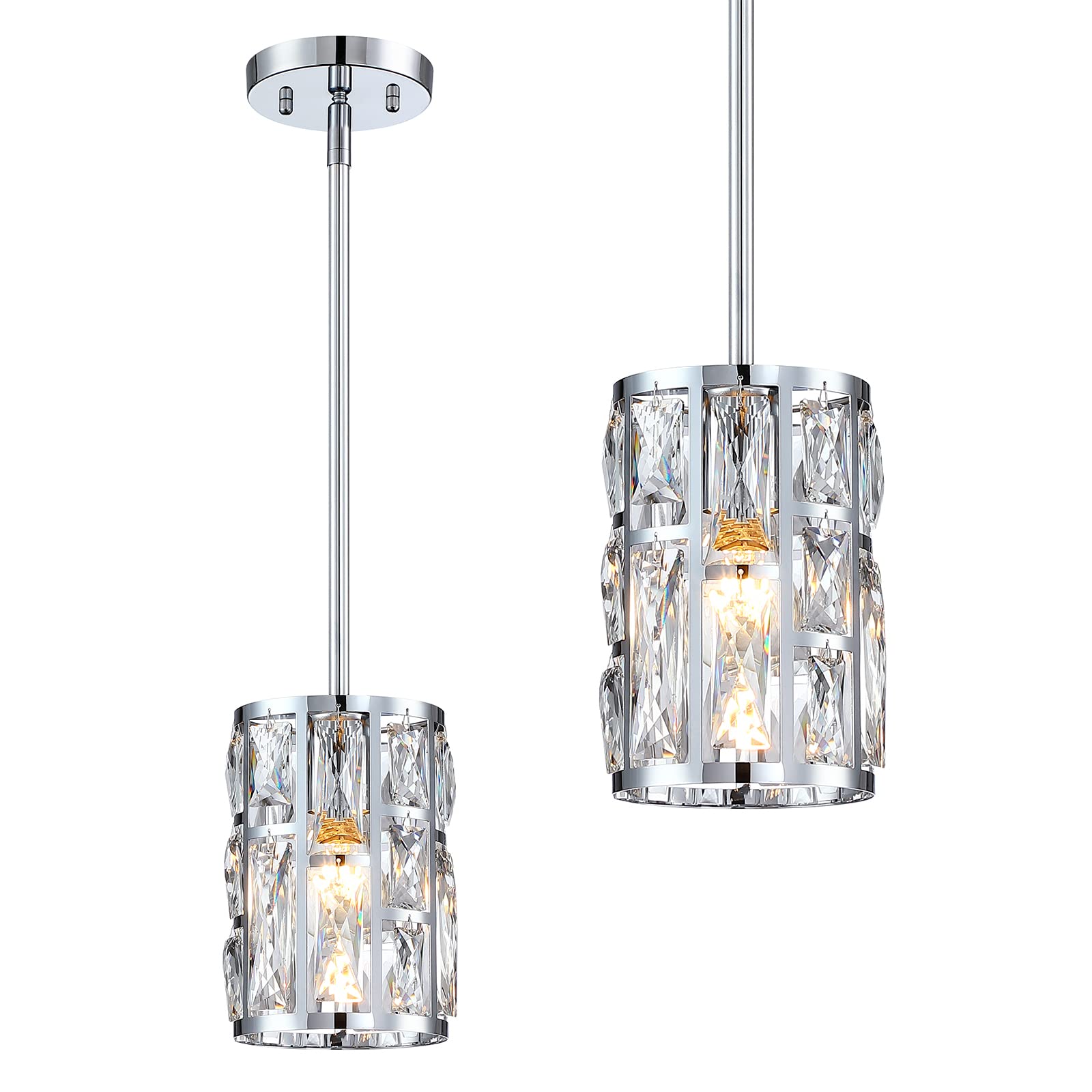 Modern Crystal Pendant Light Fixture 2-Pack Chrome Finish Hanging Lighting Crystal Chandelier For Kitchen Island