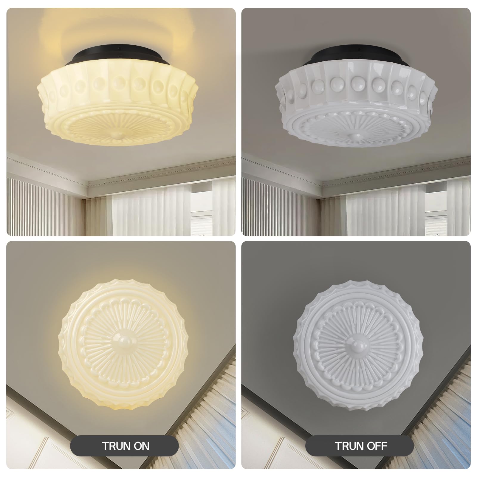 Clarsyne White Milk Glass Ceiling Light Fixture, 13.8'' Flush Mount Lighting For Bedroom, Hallway, Kitchen & Dining Room, Vintag
