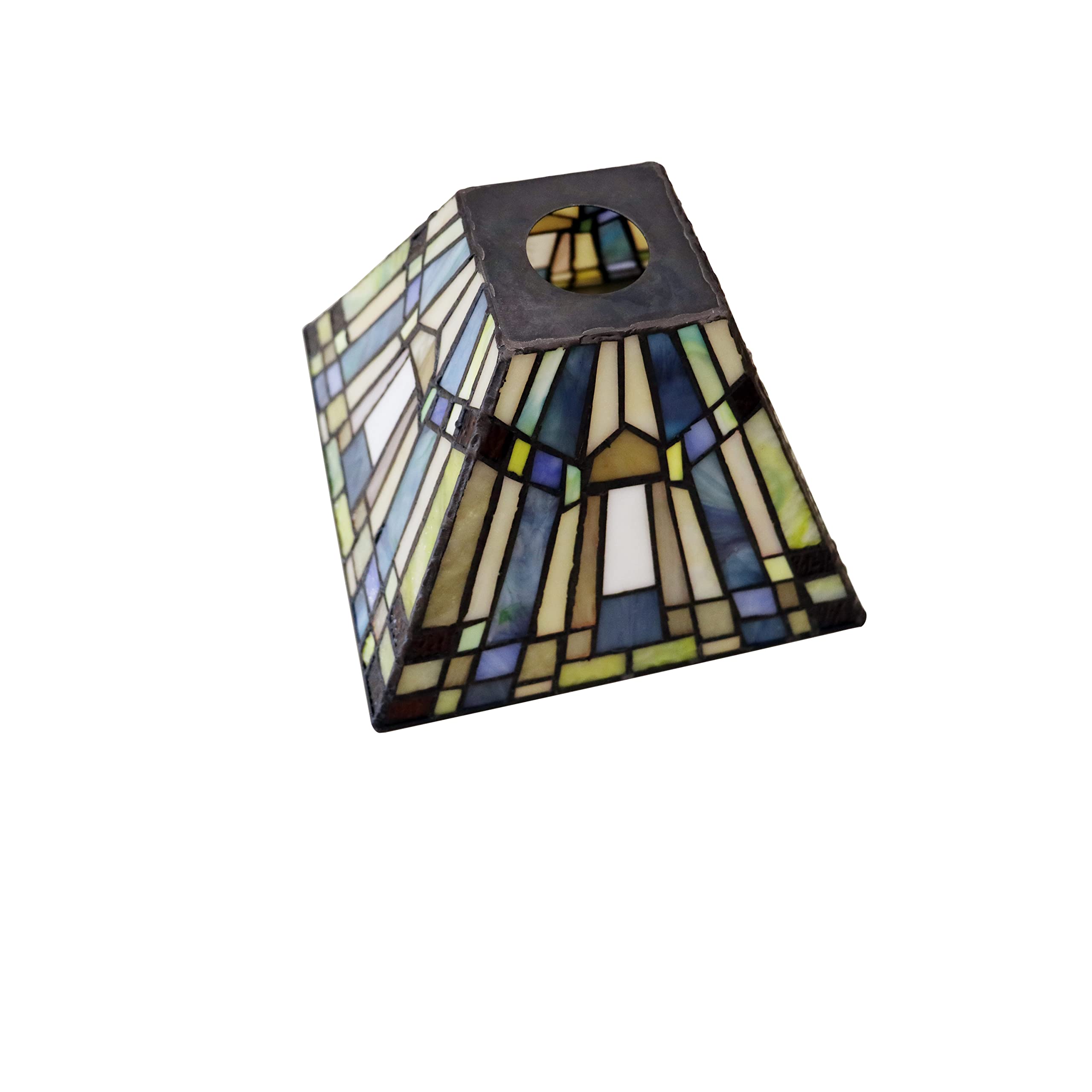Chloe Lighting Kinsey Mission Mini-Pendant, 1-Light, 8" Multicolor Glass Shade, Blackish Bronze, Model CH33293MS08-DP1