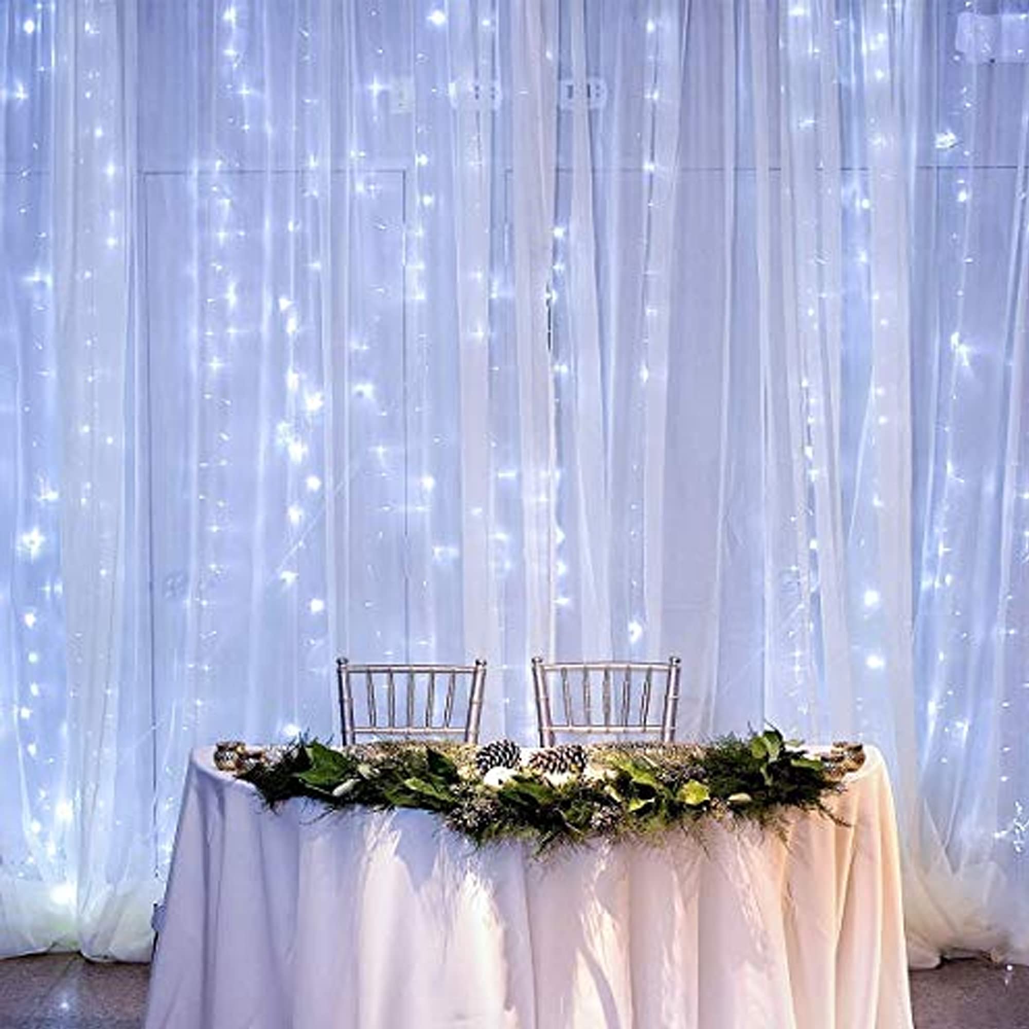 Dazzle Bright Curtain String Lights, 300 LED, 9.8ft x 9.8ft, USB Powered, Waterproof, White, 8 Lighting Modes, Indoor/Outdoor Decorations