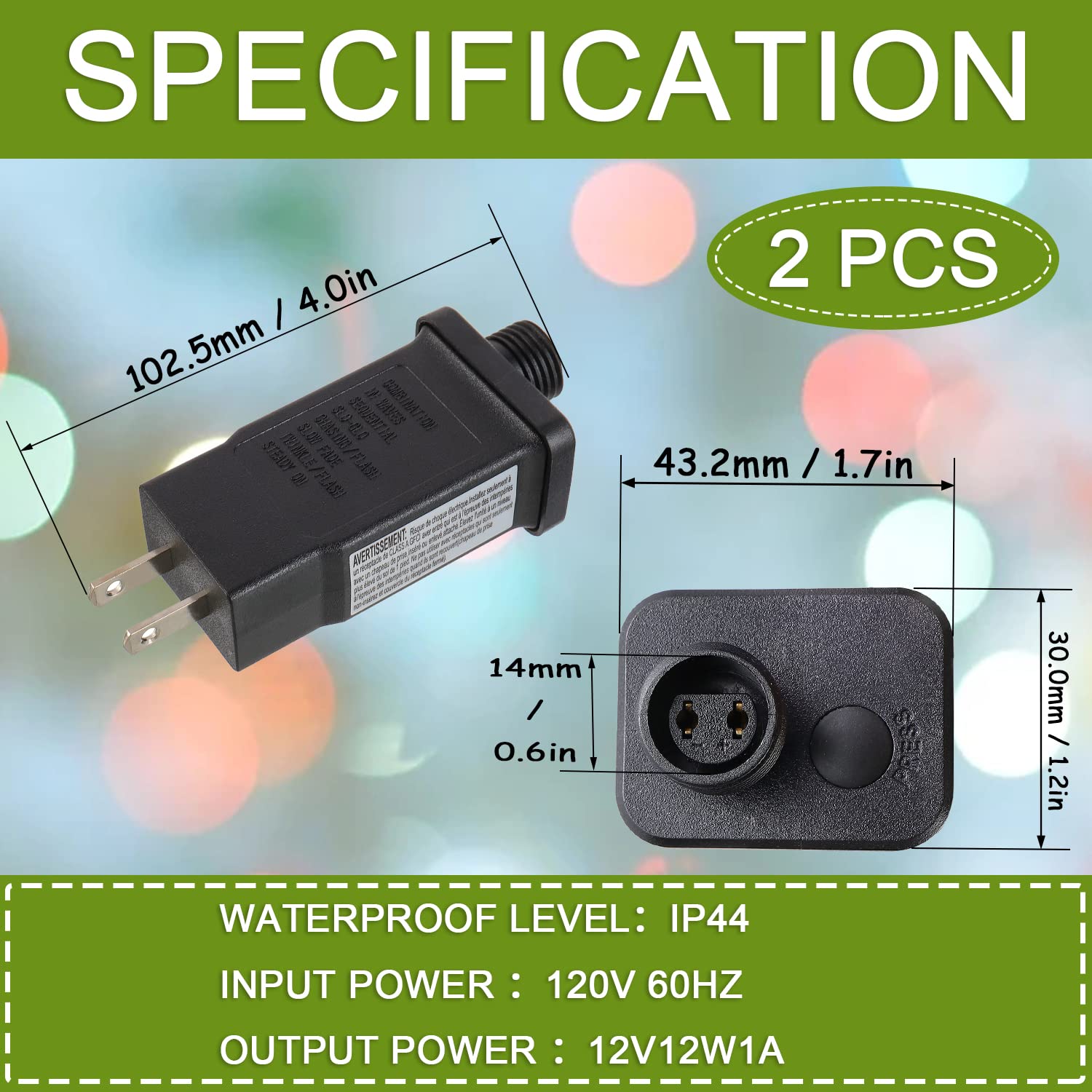 SIGANDG 12V 12W LED Transformer - Waterproof Power Supply for Christmas Lights, 8 Modes, 2 Pcs, Black, Model SGD-LED-12V12W1A