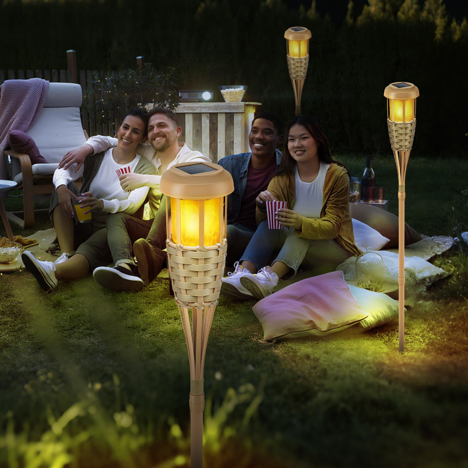 Evelynsun Solar Torch Lights - Outdoor Flickering Flame Decorations, 8 Pack, Plastic
