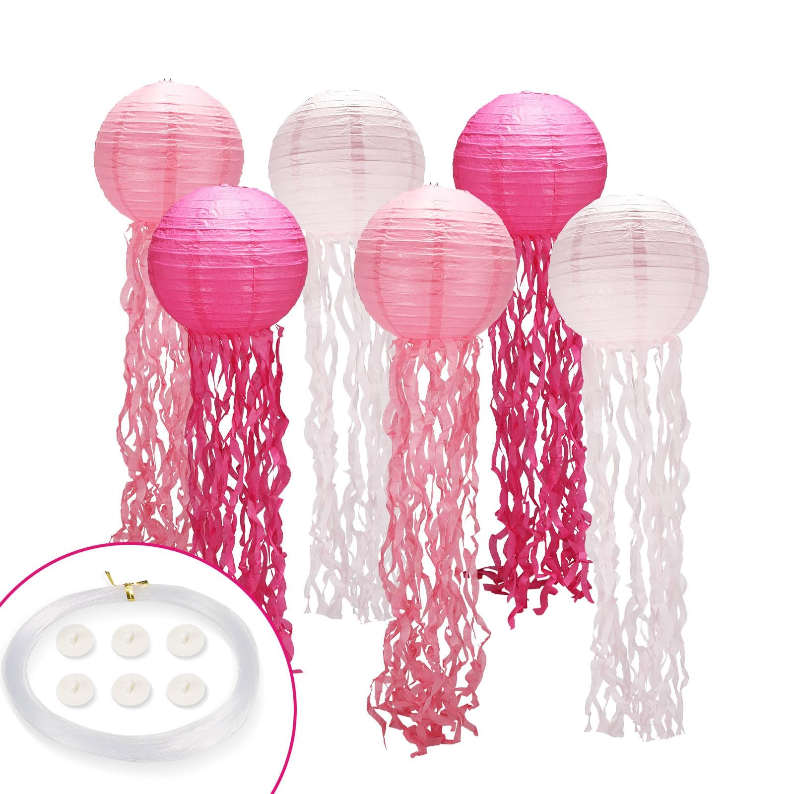 Jellyfish Decorations,Pink Jellyfish Lanterns 6Pack, Jellyfish Decor with String and Hooks for Under The Sea,Mermaid Birthday,Oc