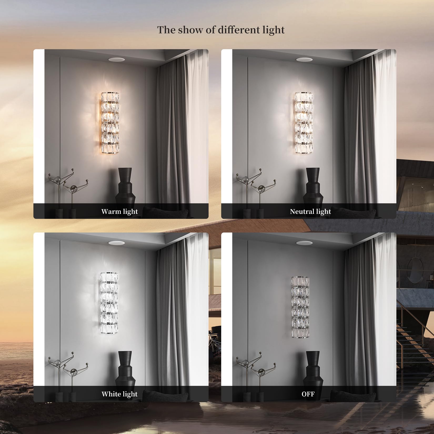 Kaiyuan 6 Layer Chrome Crystal Wall Sconce - Elegant Modern Light Fixture for Bathroom, Kitchen, Living Room, Bedroom, Hallway - 60W