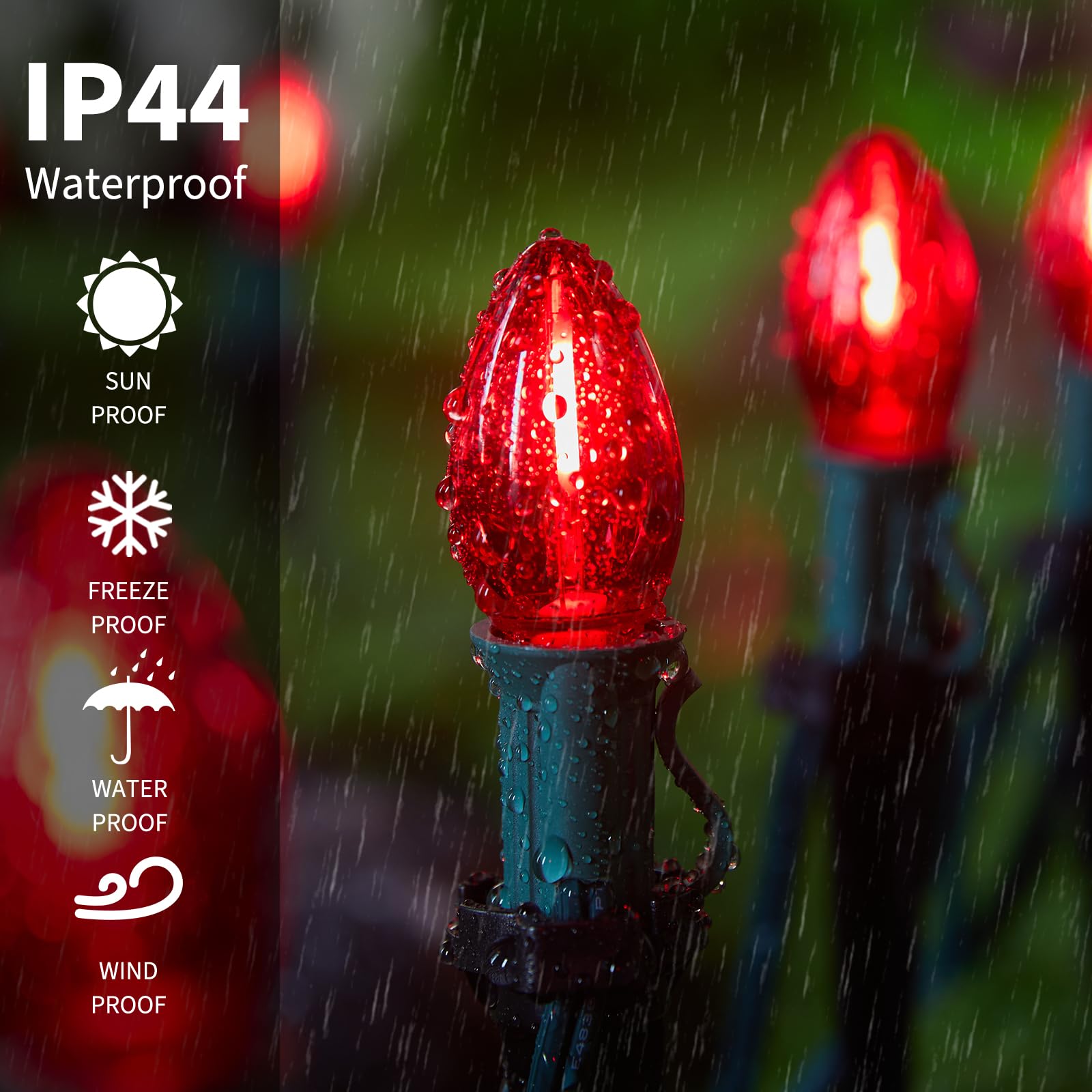 Brightown 50 Pack C7 Red Led Christmas Lights Bulb Replacement Light Bulbs For Christmas String Lights  E12 Candelabra Base  Commercial Grade Holiday Bulbs For Outdoor Indoor Decor Lighting