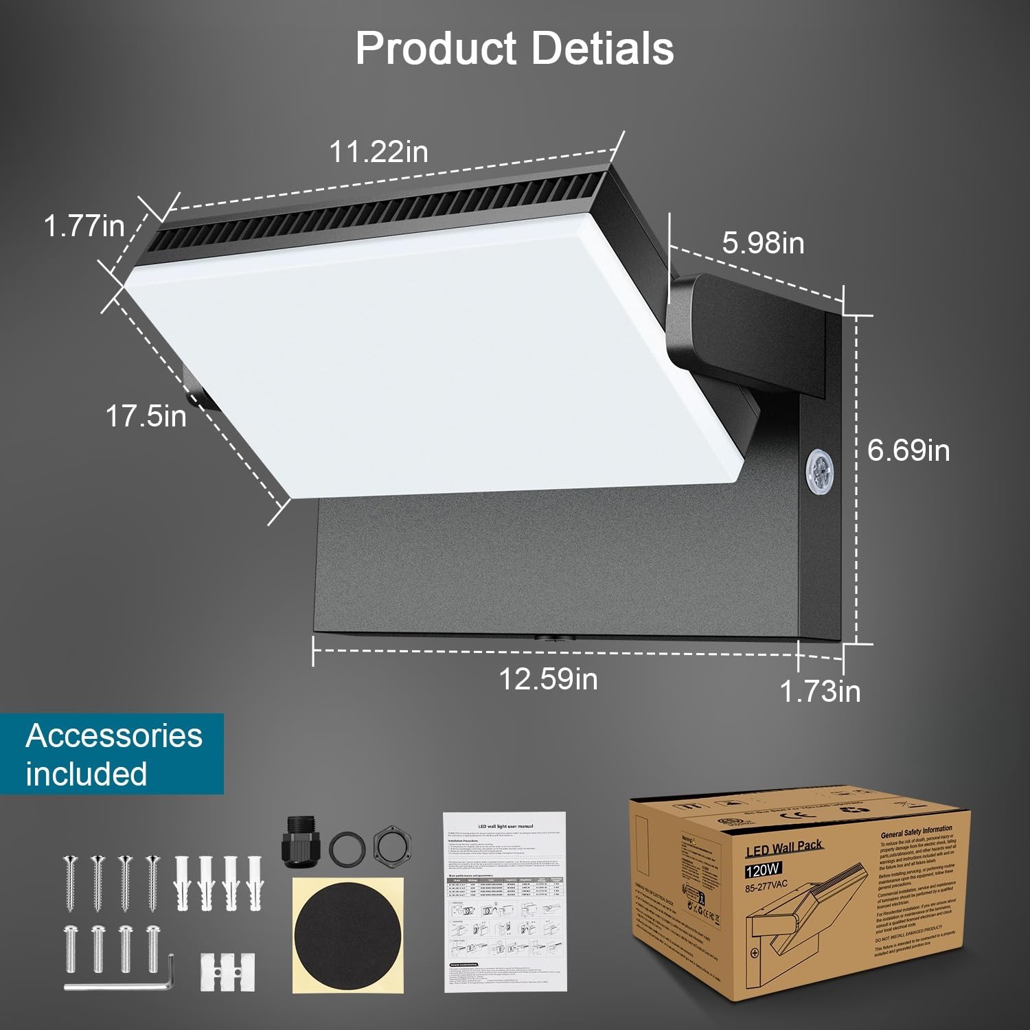BIRITALO 120W LED Flood Light, 14200LM, 5000K Waterproof, Dusk to Dawn, 360° Rotatable, Black, Model 1380