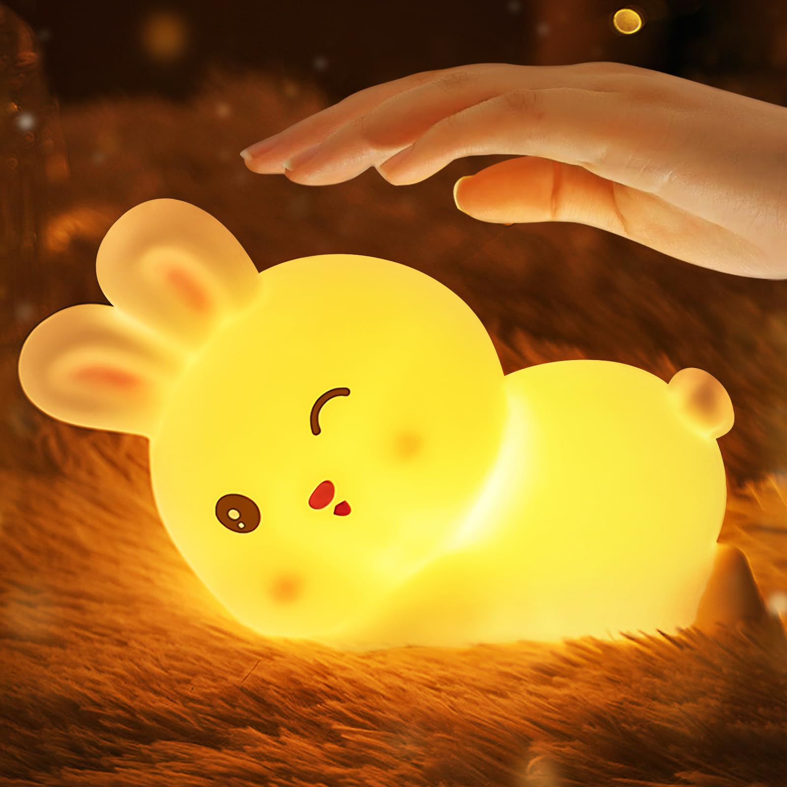 BIUTYVOICE Rabbit Night Light for Girl, Battery Powered Nightlight for Kid, Cute Stuff for Children Room Decor, 7 Colors LED Rec