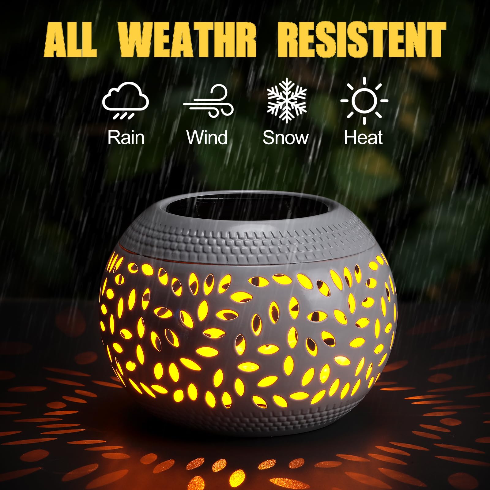 Reginary Solar Table Lantern - Outdoor Waterproof LED Light, Flickering Flame, Metal, White, Model EO-Reginary-2081