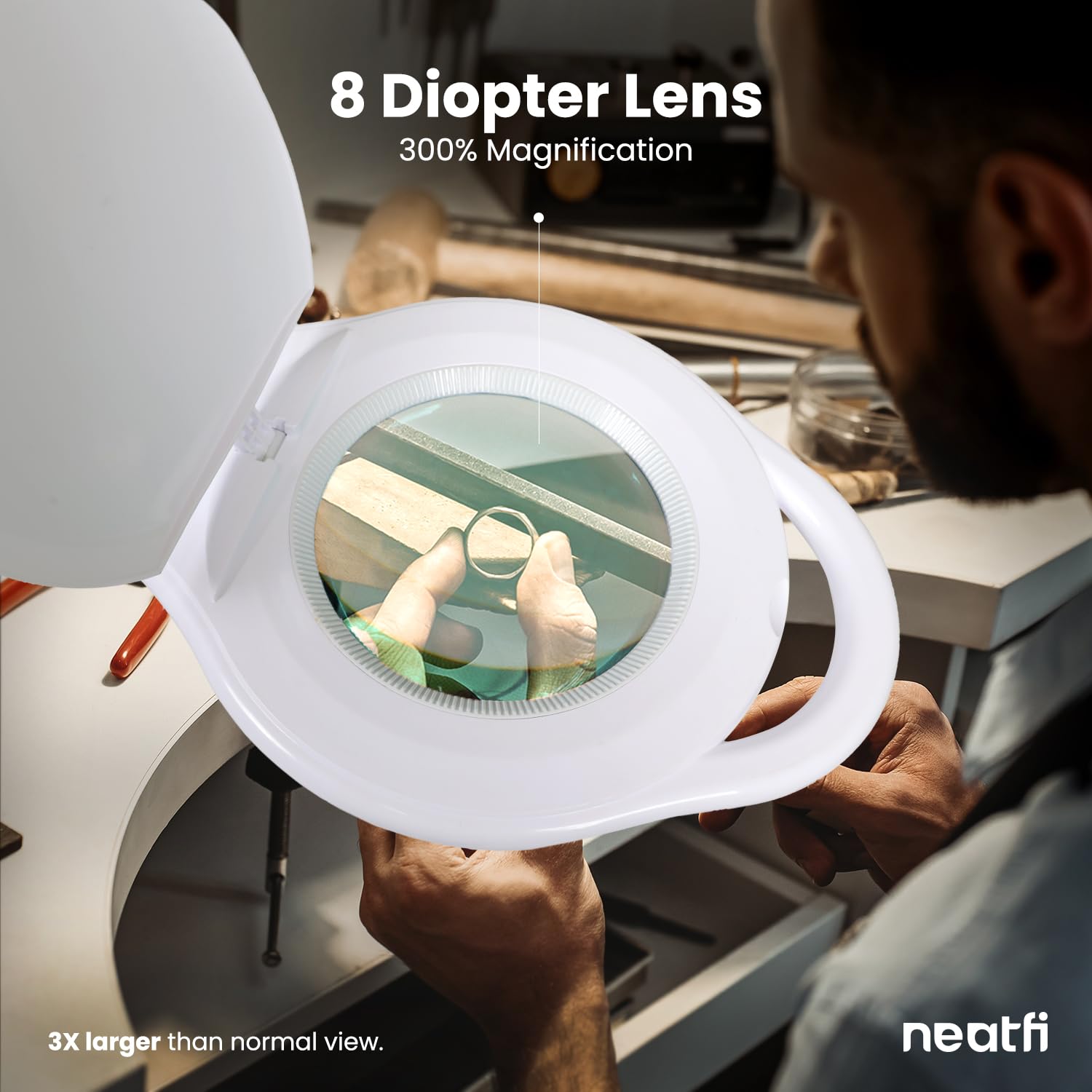 Neatfi Magnifying Lamp With Clamp, 5 Inch Lens, 3 Light Modes, 3000K-6500K, Dimmable, For Sewing, Painting, Jewelry Making, And