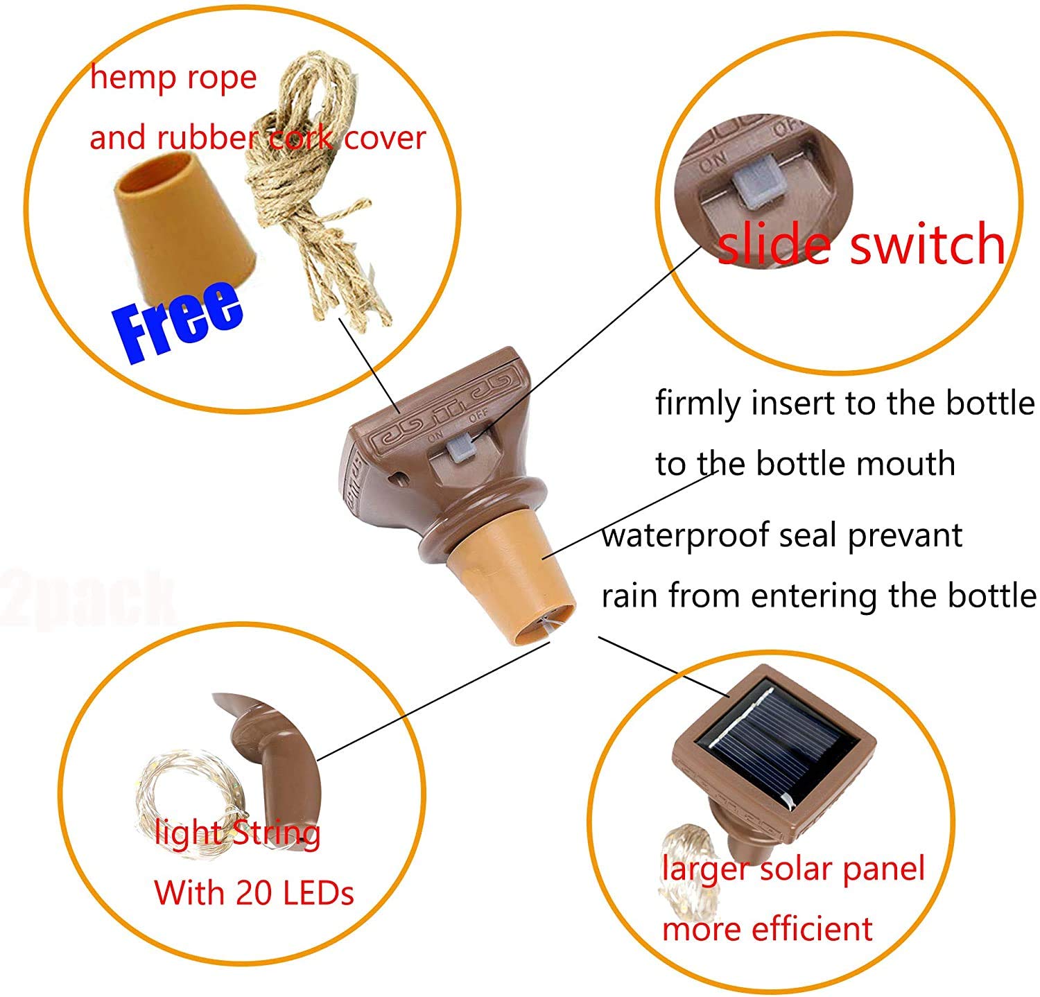 2024 Upgraded 12 Pack Solar Wine Bottle Lights, 20 Led Starry Cork Lights Solar Operated Mini Copper String Lights For Wine Bottles With Cork Christmas, Outdoor Wedding Halloween Decor (3 Colors)